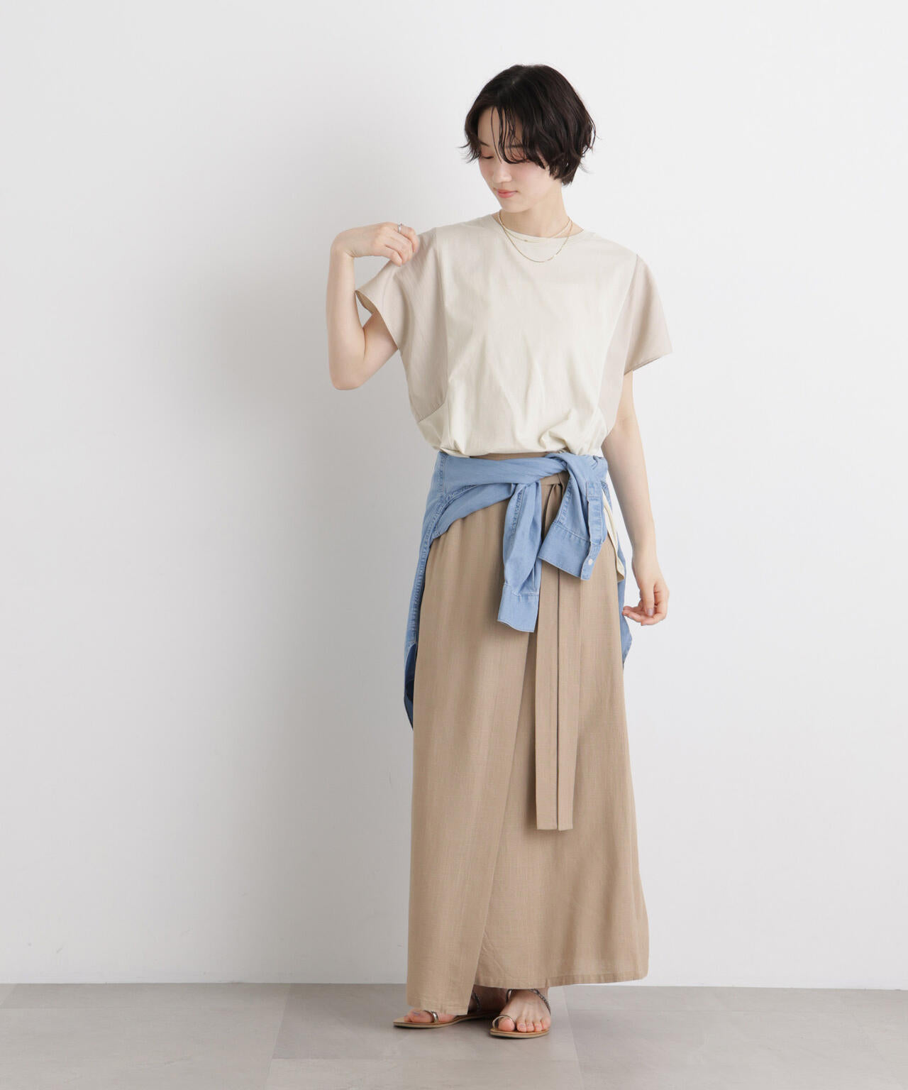 タフタコンビバックギャザーデザインカットトップス