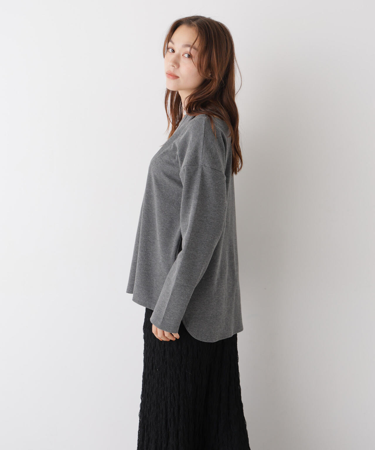 フェイクレイヤードワッフルカットトップス