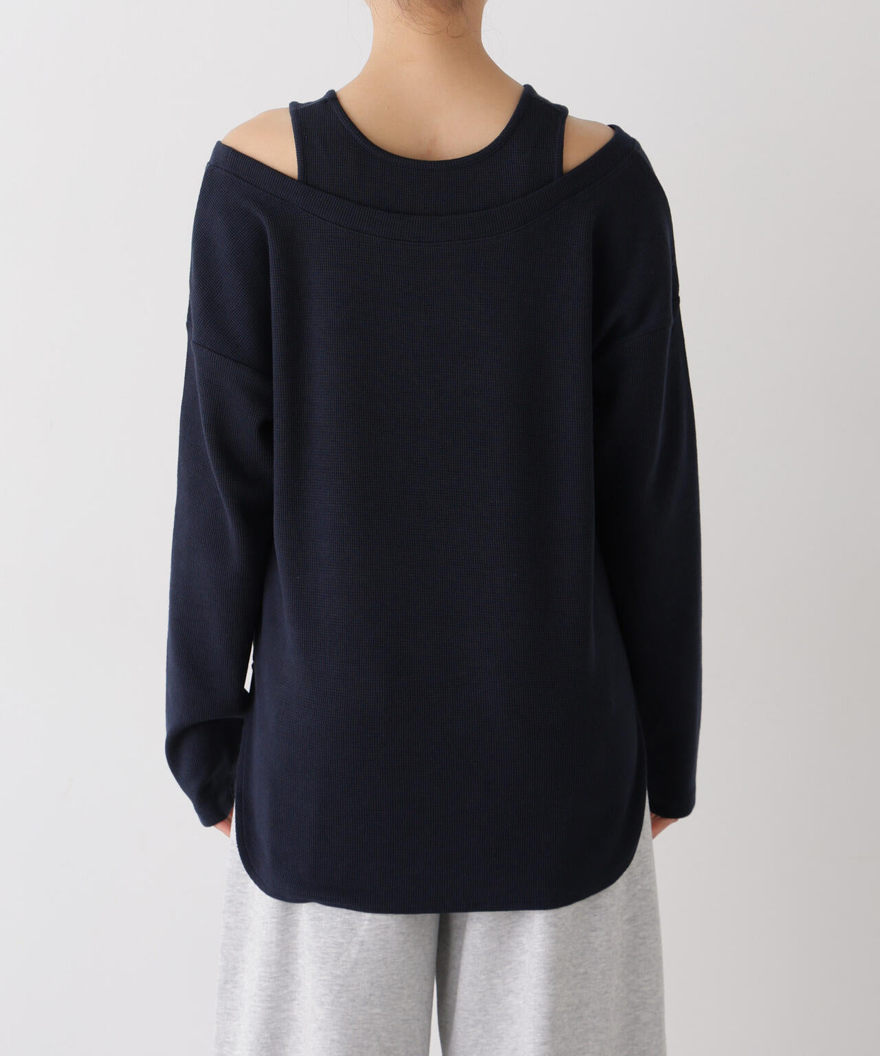 フェイクレイヤードワッフルカットトップス