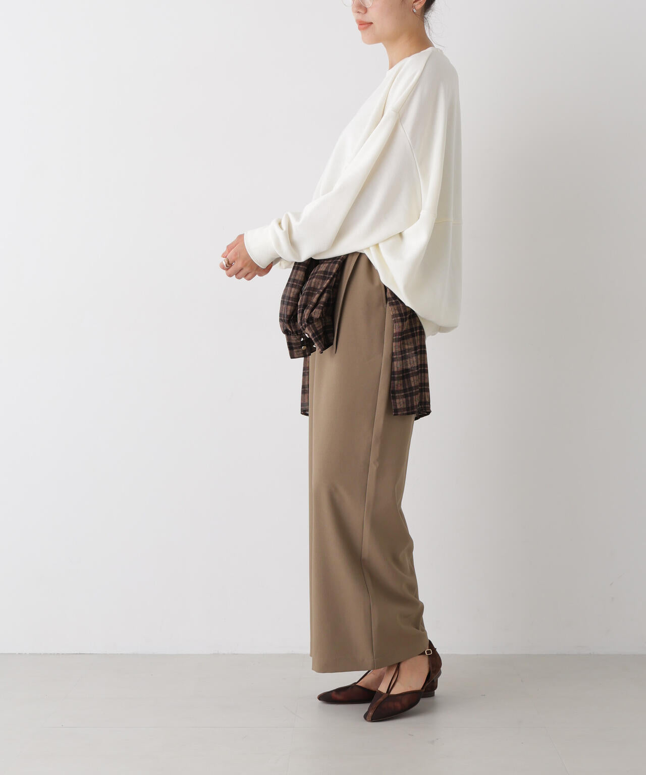 ベルト付きツイルワイドパンツ(セットアップ可)