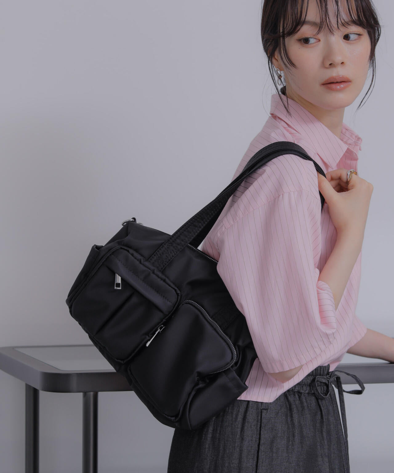 【500mlペットボトル収納可】WEB限定/ナイロンドラム型ポケットボストンバッグ