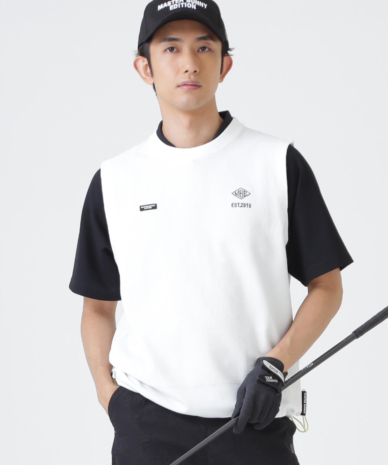 鹿の子編みクルーネックニットベスト (MENS)