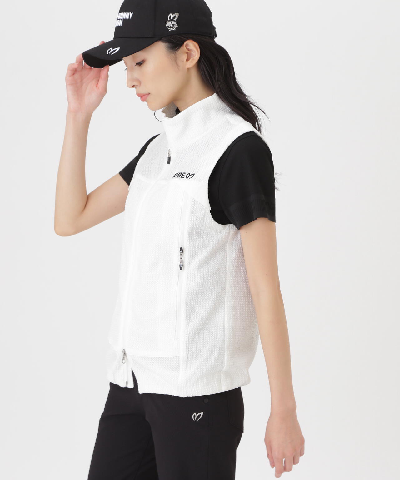 ミアチェックジャガードフルジップスタンドベスト (WOMENS)