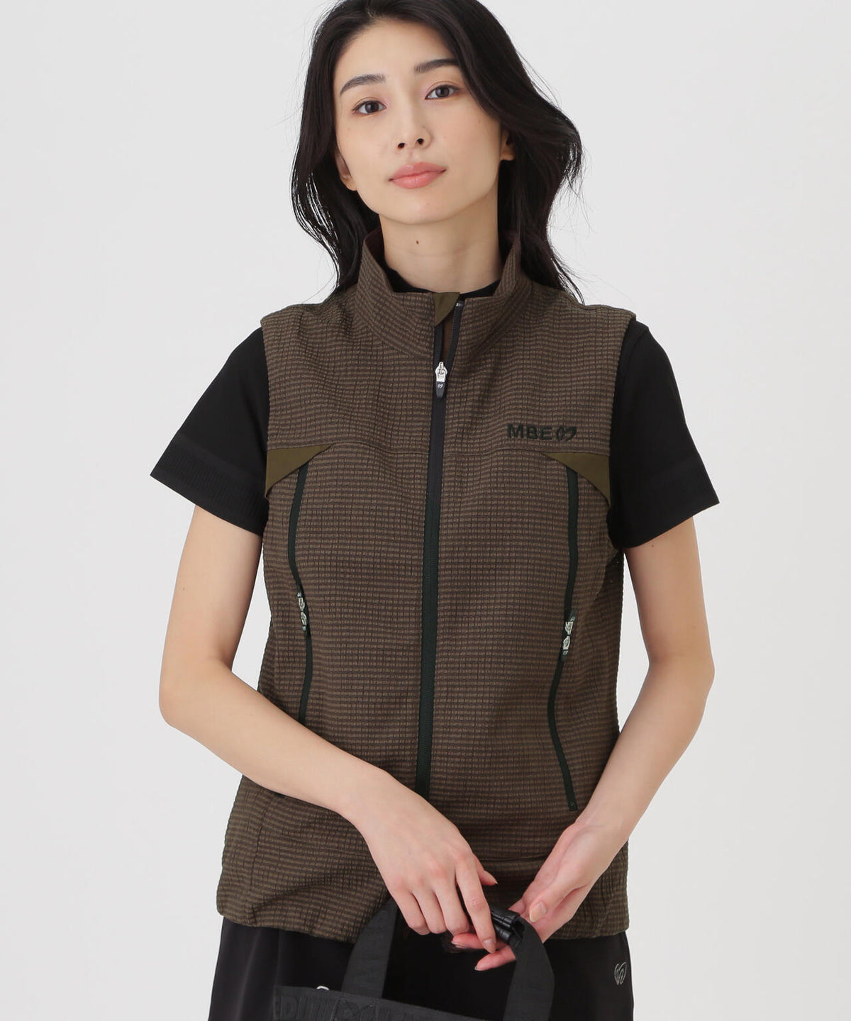 ミアチェックジャガードフルジップスタンドベスト (WOMENS)