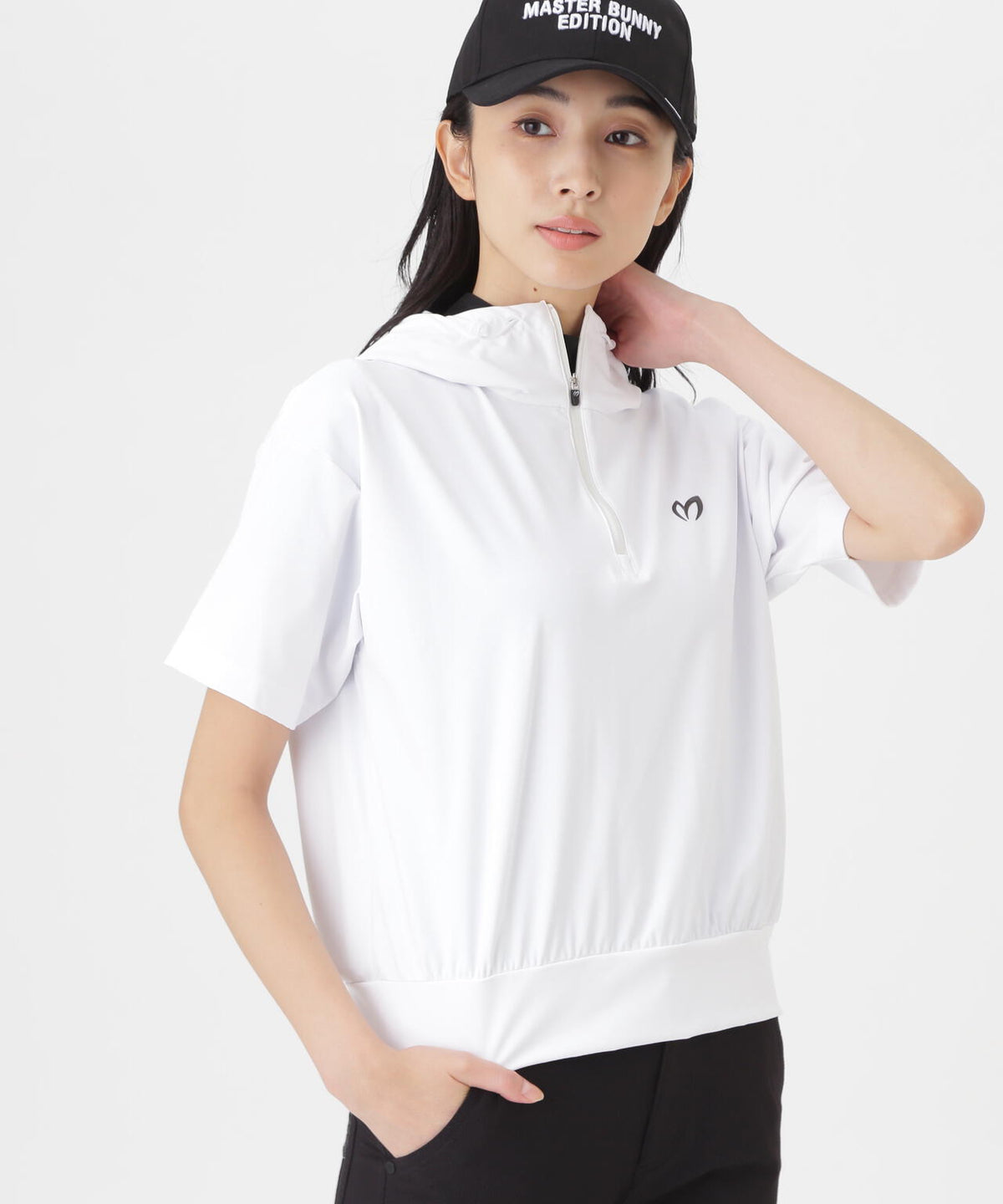 Nyベアムース半袖ハーフジップフーディプルオーバー (WOMENS)