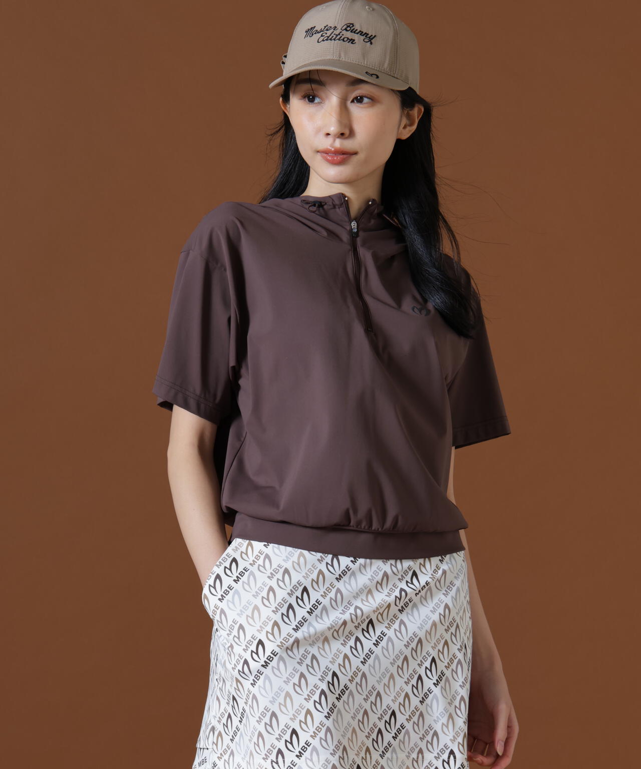 Nyベアムース半袖ハーフジップフーディプルオーバー (WOMENS)