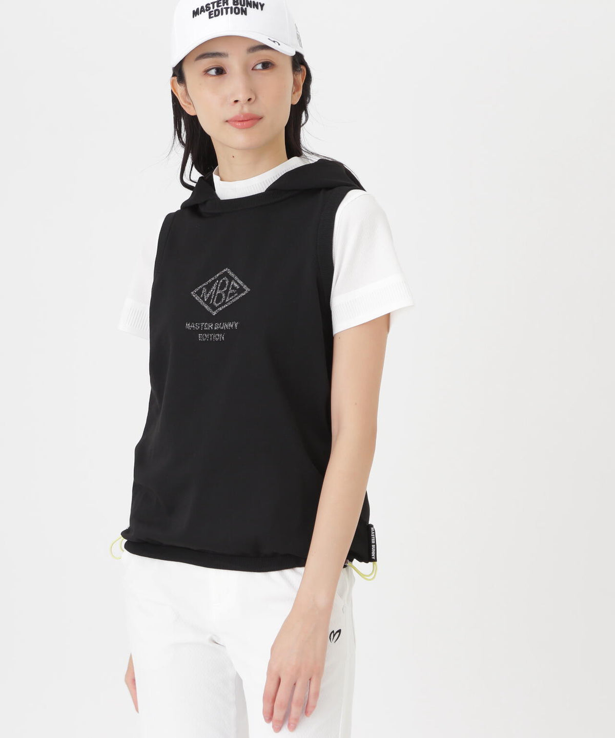 鹿の子編みプルオーバーフーディニットベスト (WOMENS)