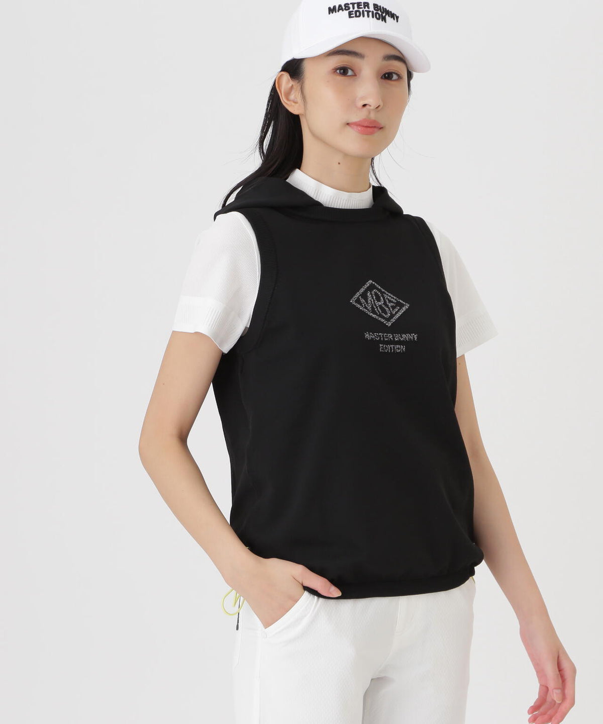 鹿の子編みプルオーバーフーディニットベスト (WOMENS)