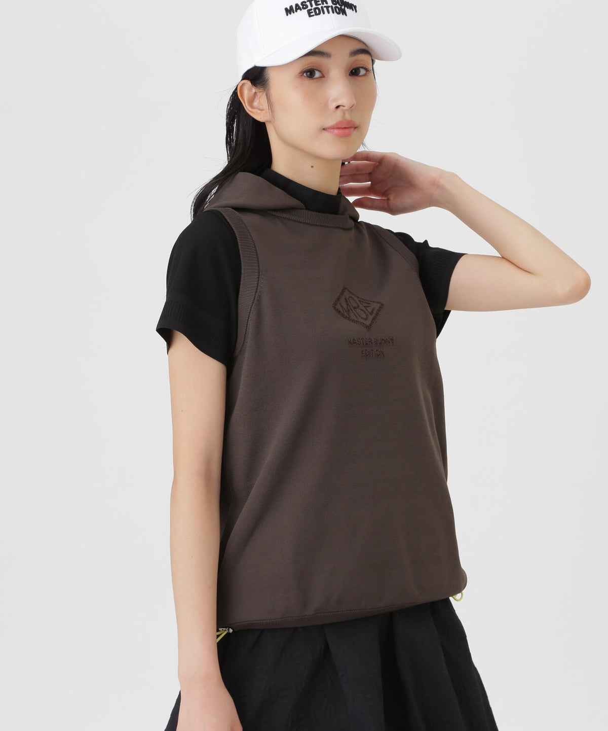 鹿の子編みプルオーバーフーディニットベスト (WOMENS)