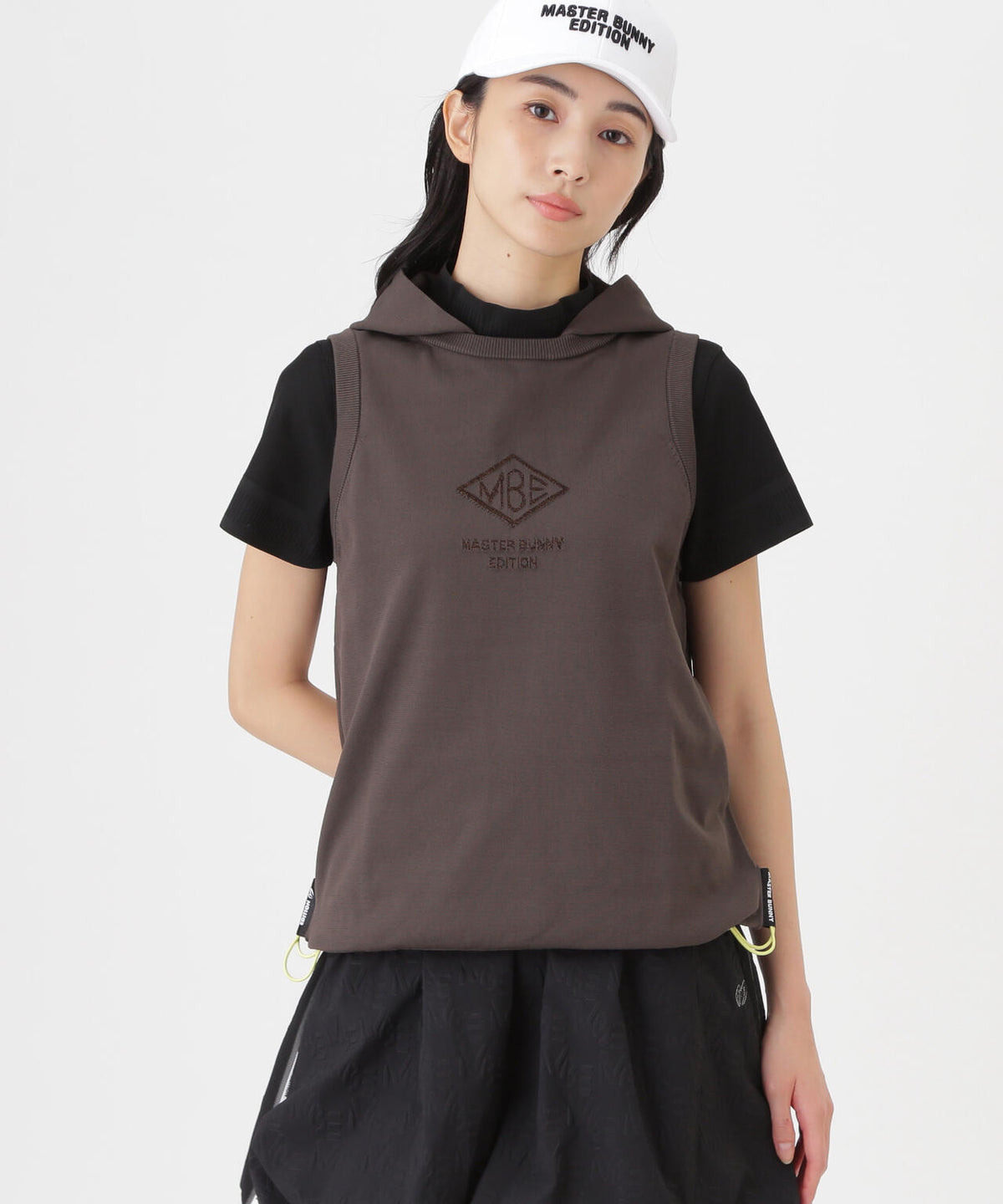 鹿の子編みプルオーバーフーディニットベスト (WOMENS)
