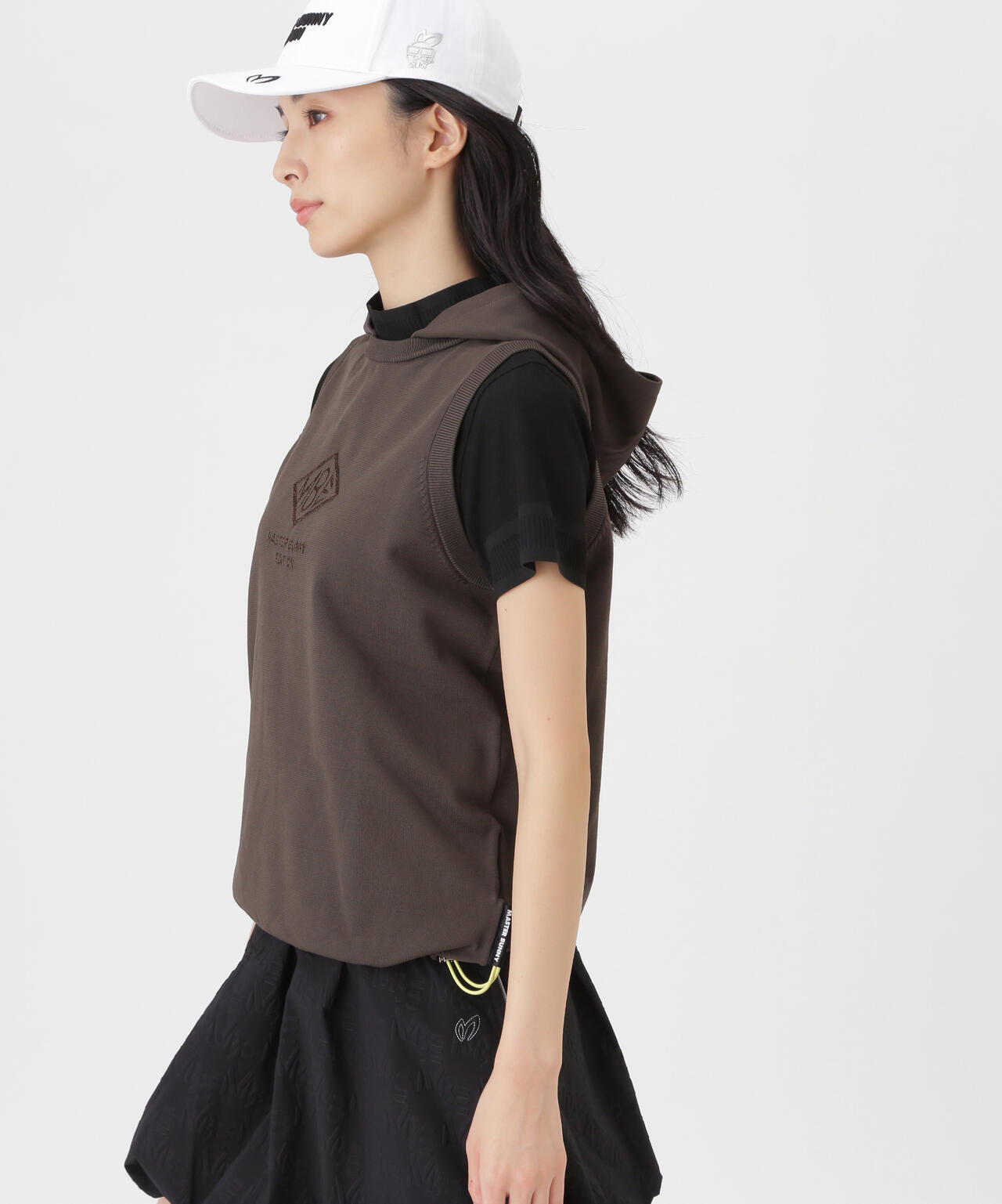 鹿の子編みプルオーバーフーディニットベスト (WOMENS)