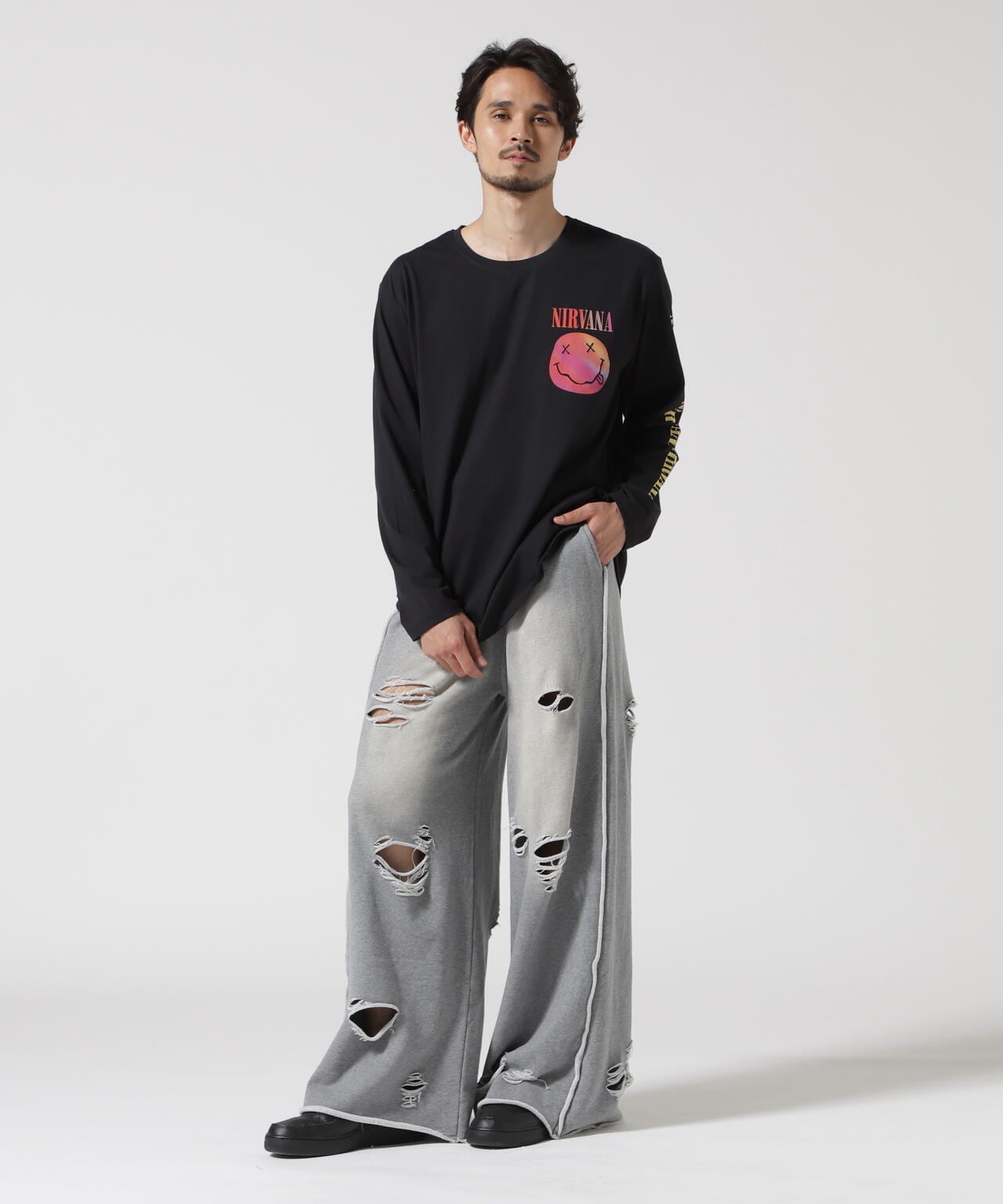 NIRVANA/ニルヴァーナ GRADIENT HAPPY FACE L/S TEE ロンT
