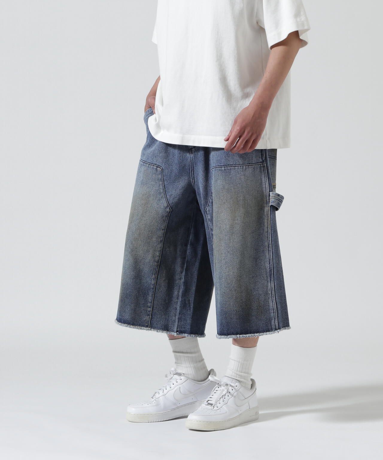 B omnivore/ビーオムニボー W KNEE SHORTS DENIM ダブルニーショーツデニム