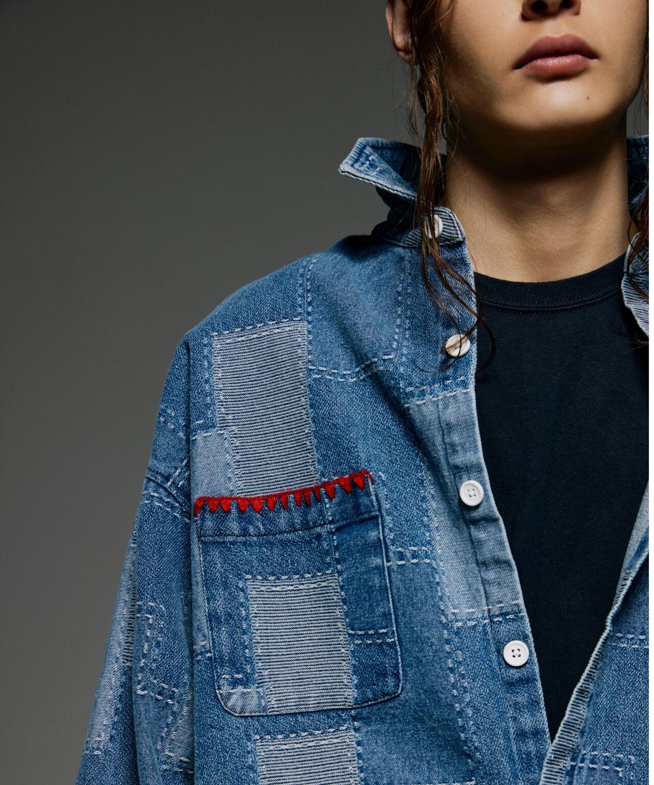 B omnivore/ビーオムニボー PATCHWORK DENIM SHIRT