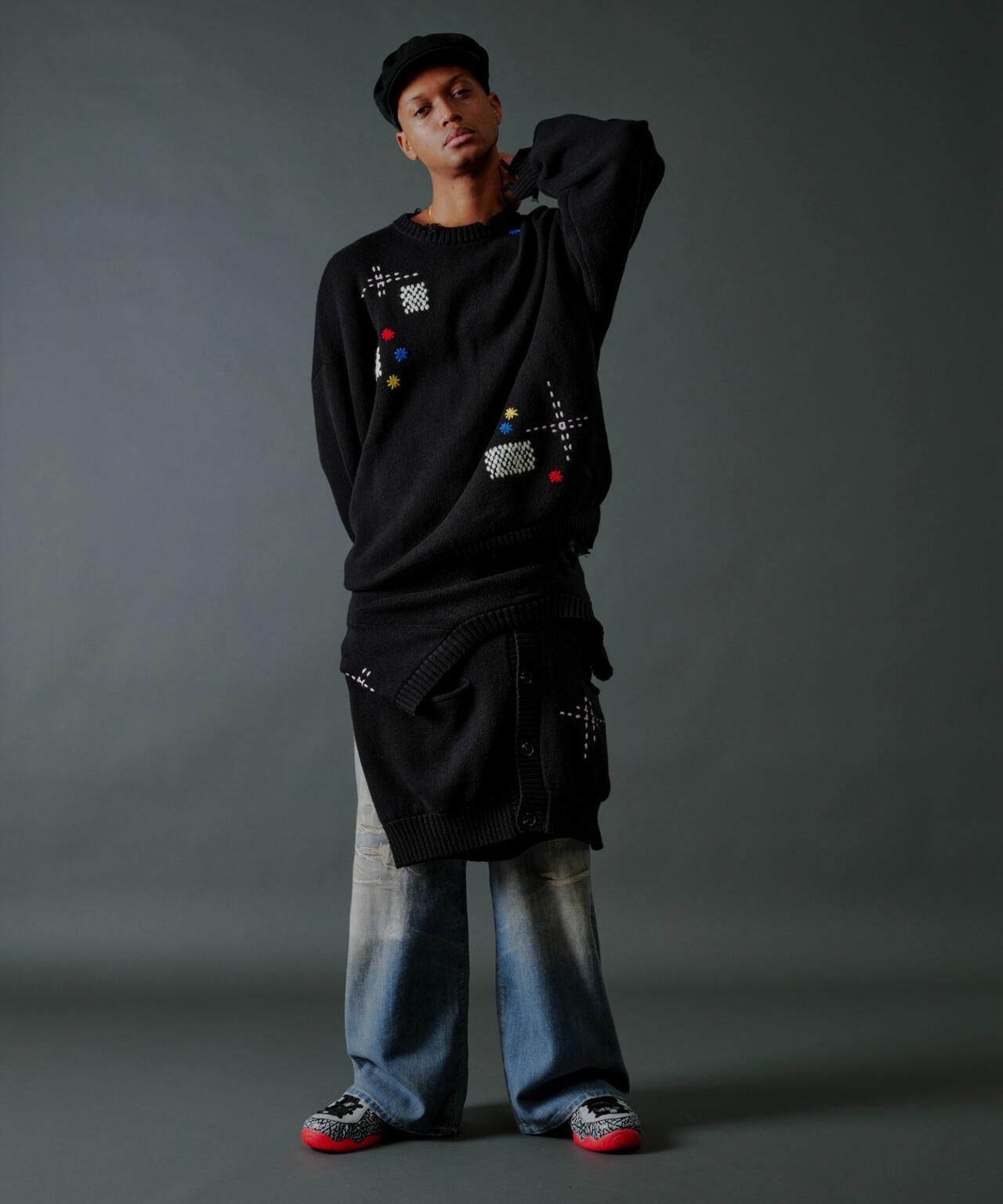 B omnivore/ビーオムニボー HAND STITCH CREWNECK KNIT ハンドステッチクルーネックニット