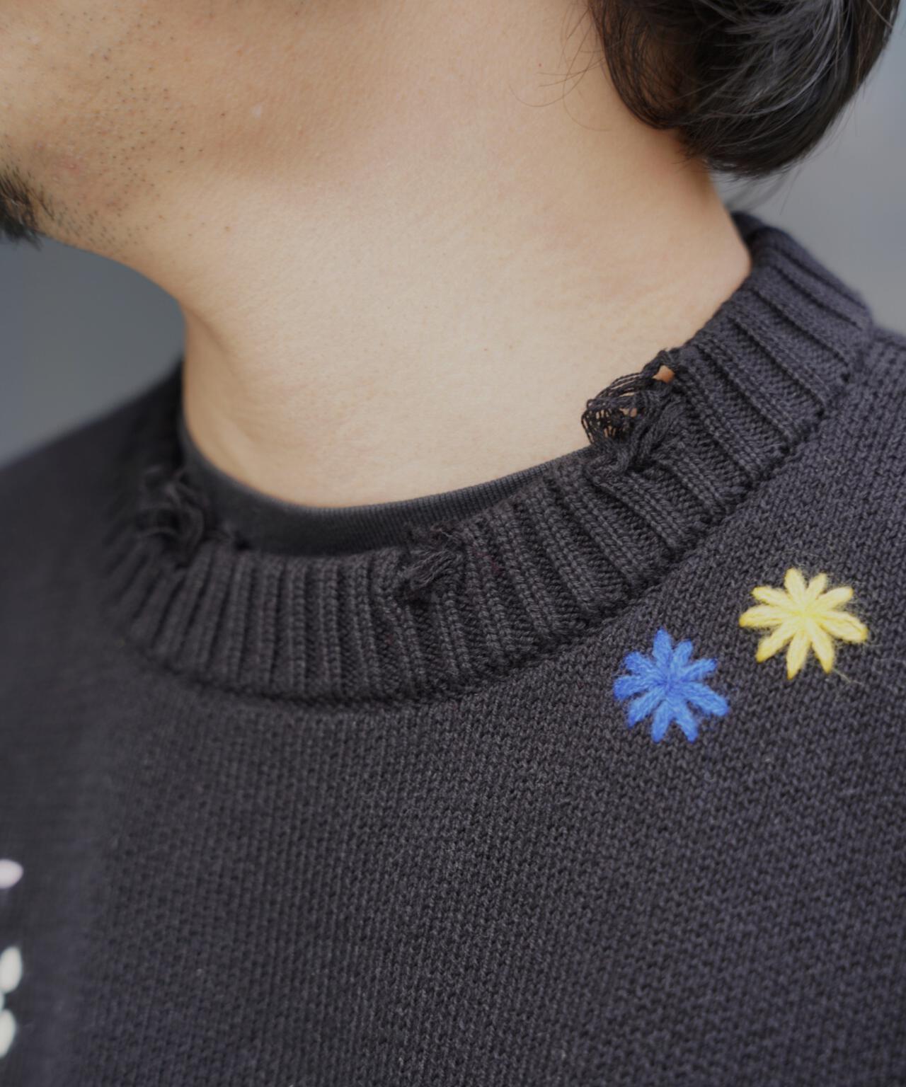 B omnivore/ビーオムニボー HAND STITCH CREWNECK KNIT ハンドステッチクルーネックニット