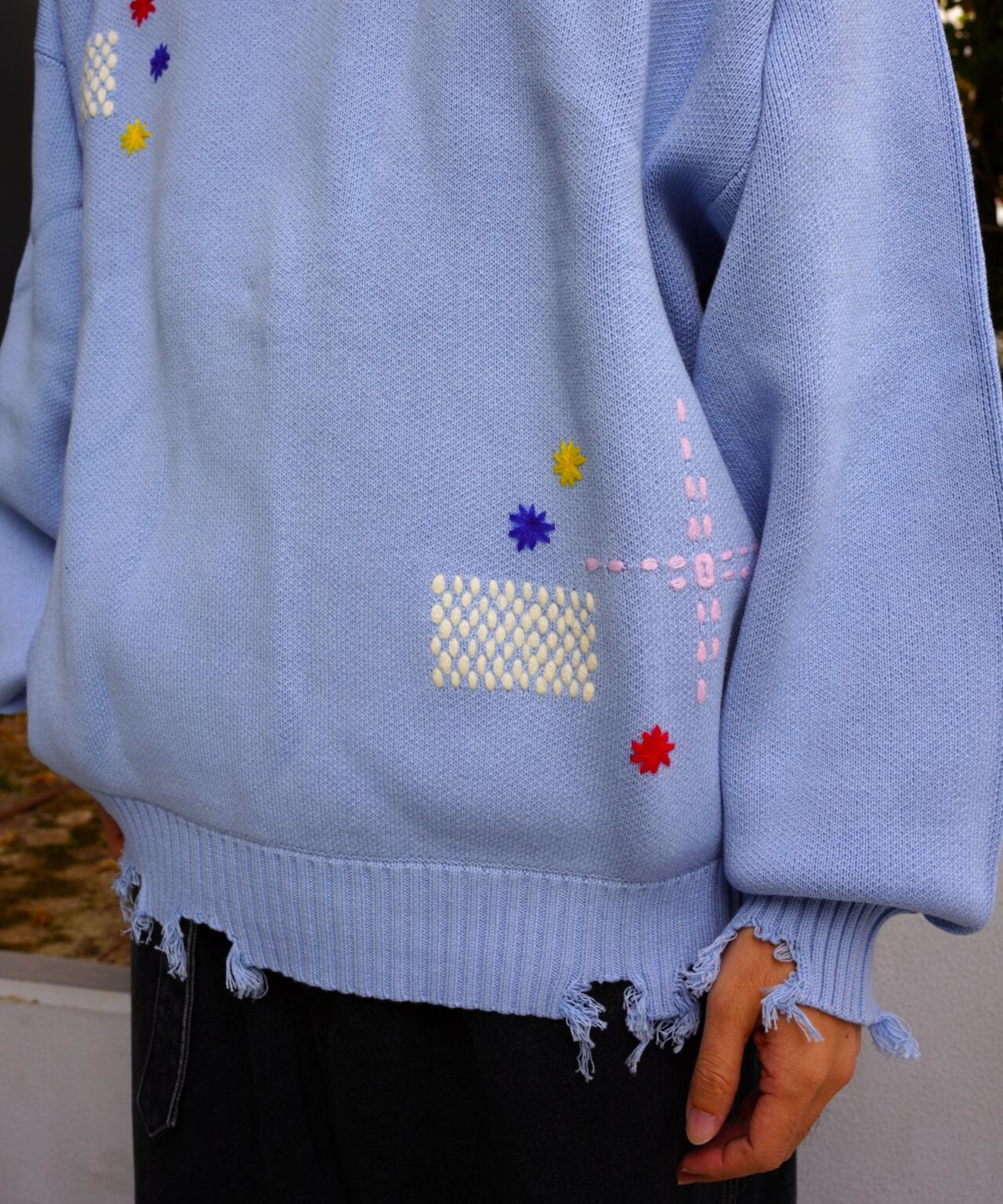 B omnivore/ビーオムニボー HAND STITCH CREWNECK KNIT ハンドステッチクルーネックニット