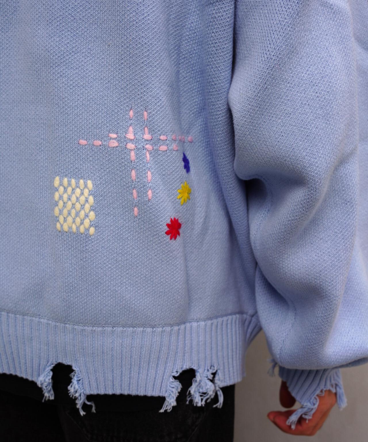 B omnivore/ビーオムニボー HAND STITCH CREWNECK KNIT ハンドステッチクルーネックニット