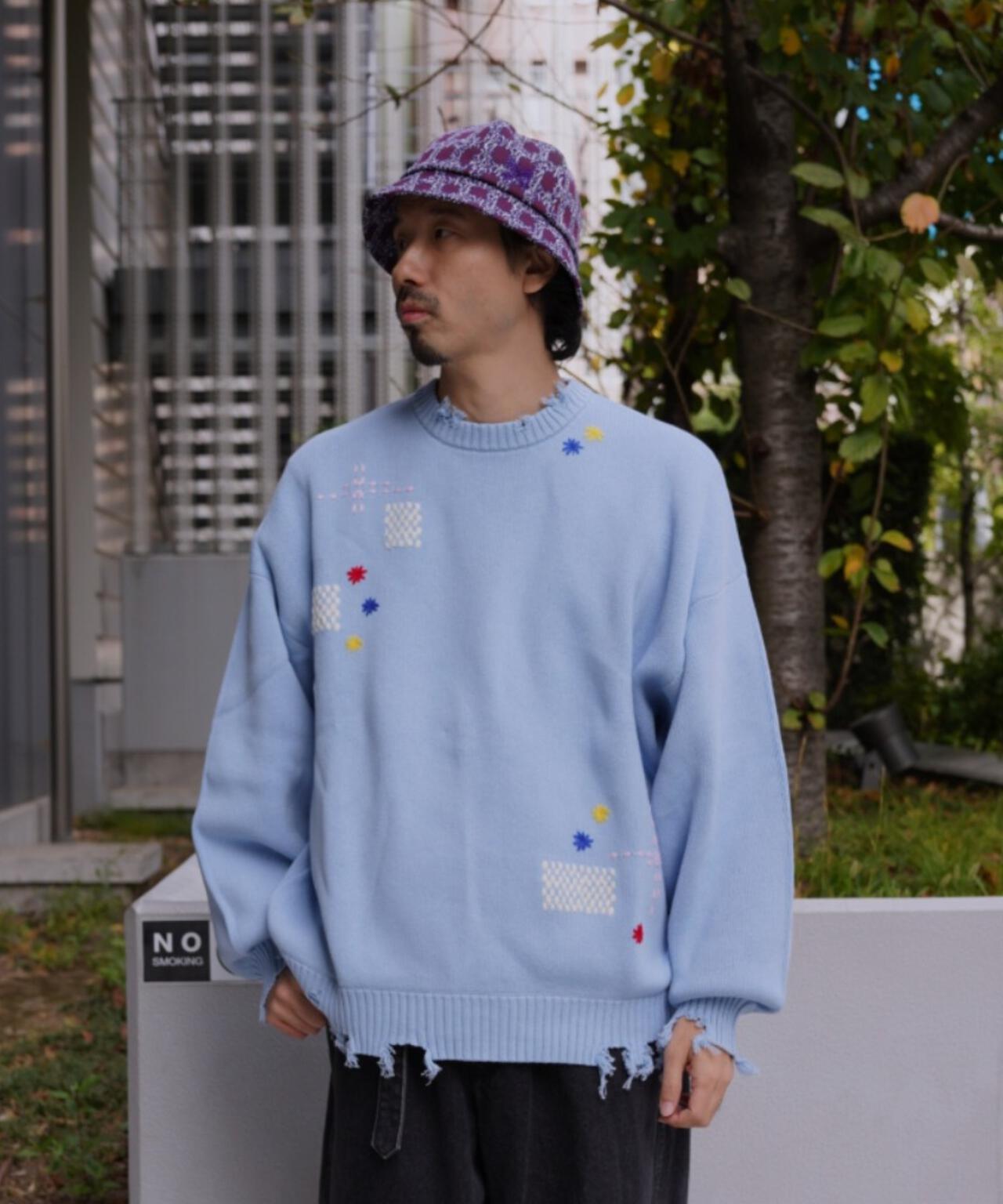 B omnivore/ビーオムニボー HAND STITCH CREWNECK KNIT ハンドステッチクルーネックニット