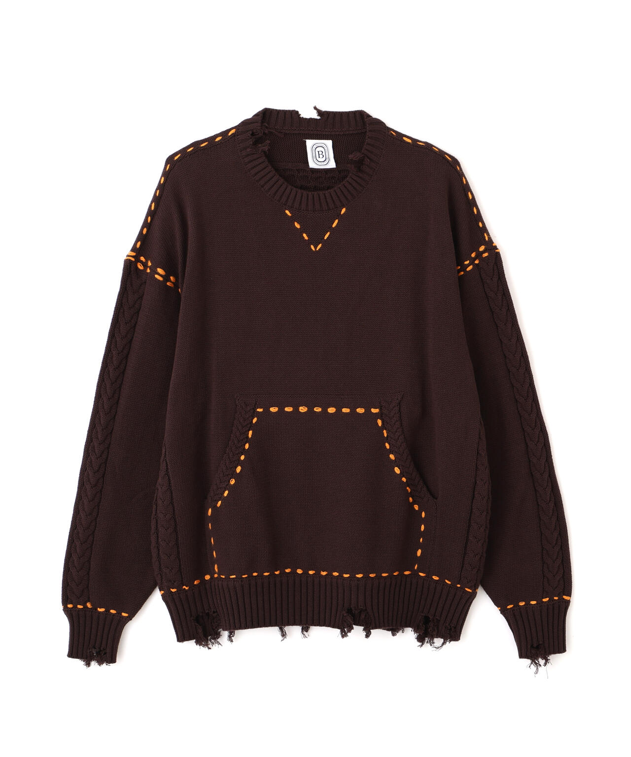 B omnivore/ビーオムニボー HANDSTITCH CABLE KNIT CREWNECK ハンドステッチケーブルニットクルーネック