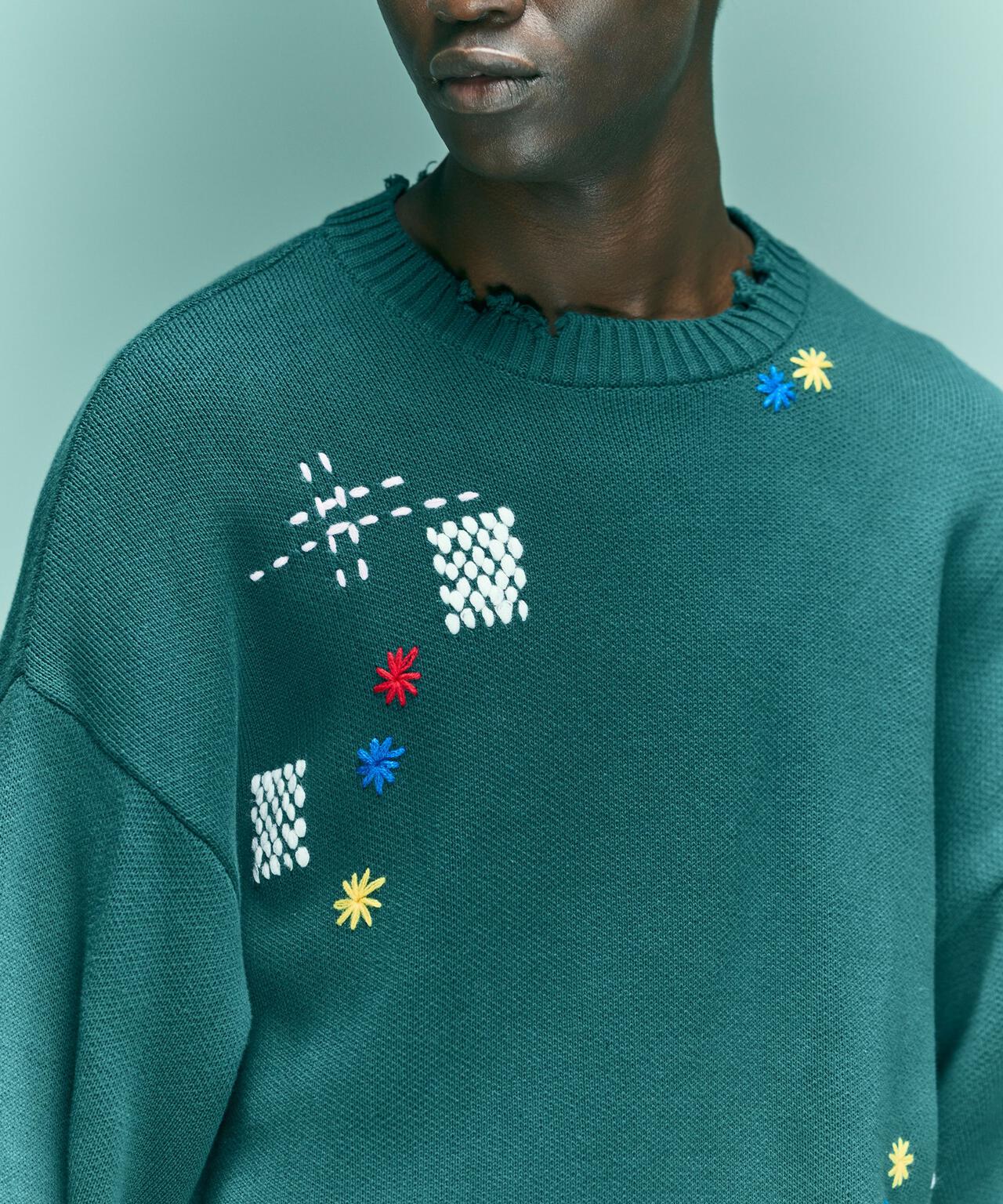 B omnivore/ビーオムニボー HAND STITCH CREWNECK KNIT ハンドステッチクルーネックニット