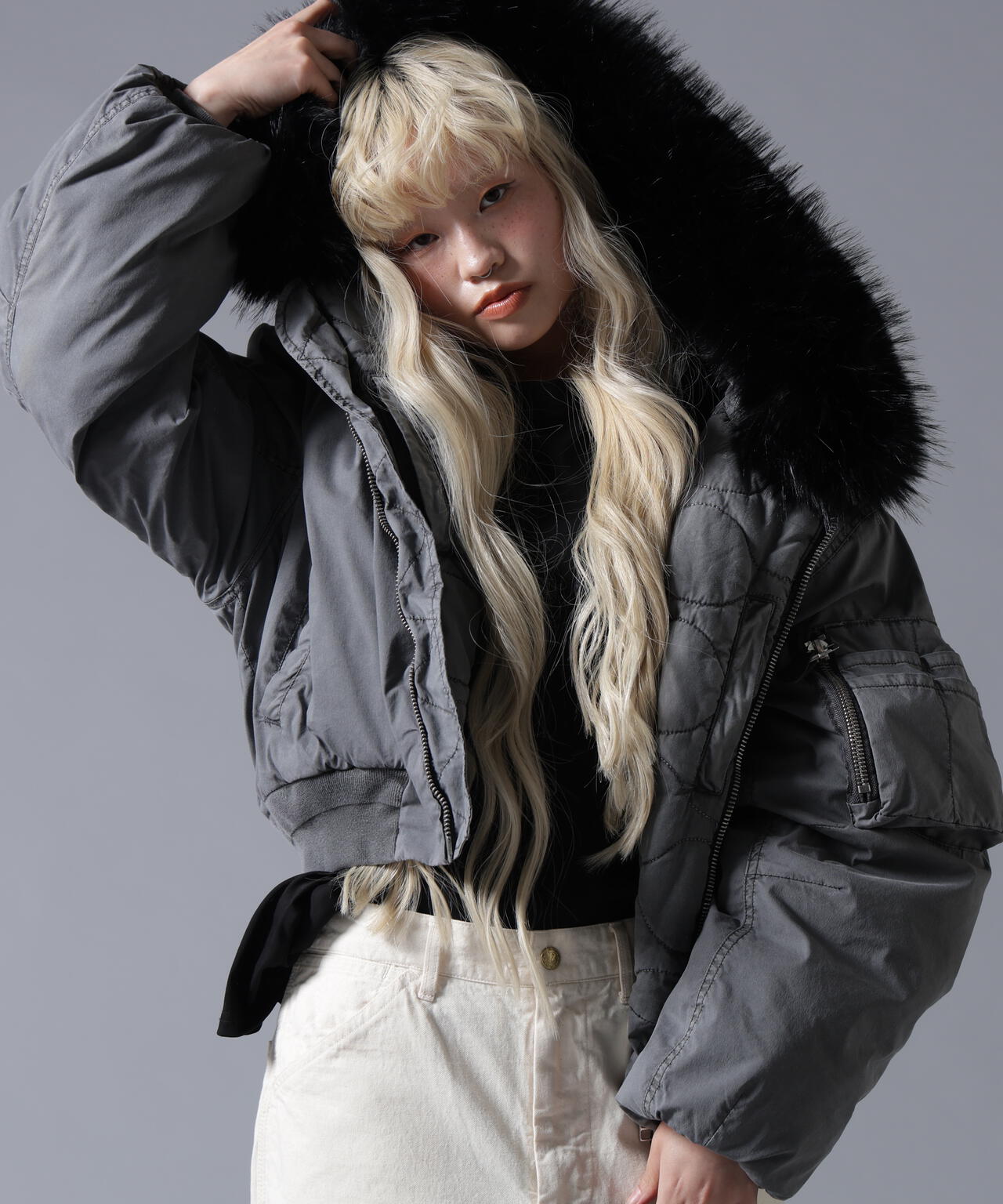 B omnivore/ビーオムニボー COTTON NYLON FUR BLOUSON