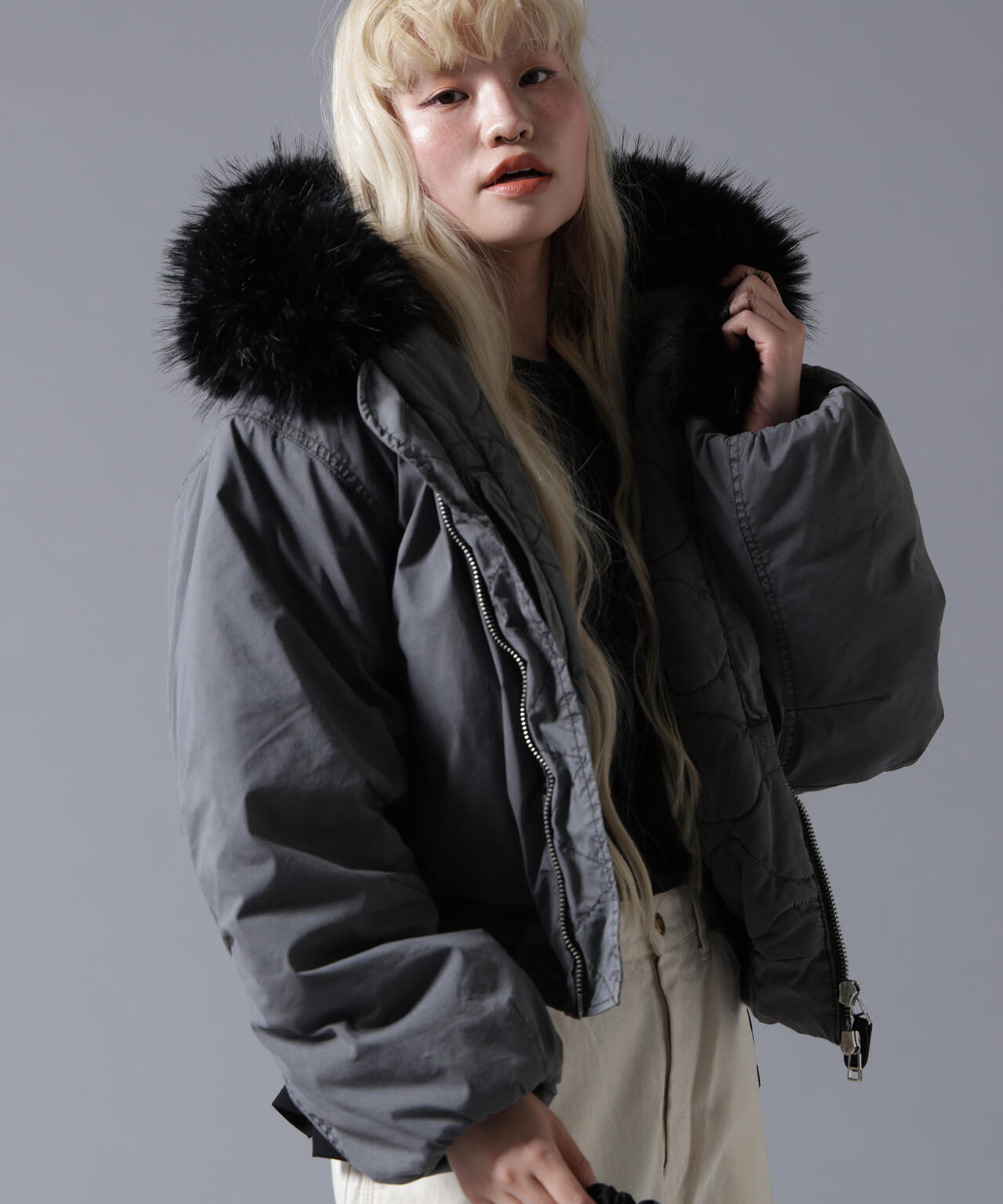 B omnivore/ビーオムニボー COTTON NYLON FUR BLOUSON