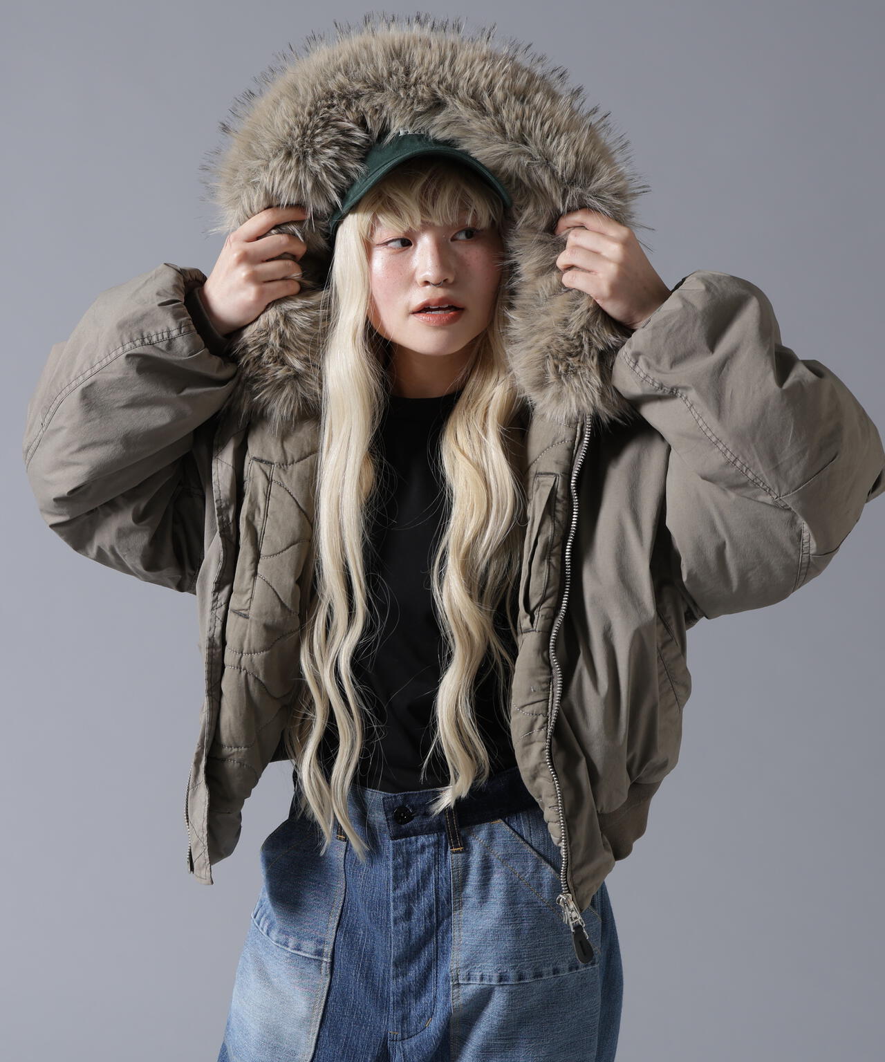 B omnivore/ビーオムニボー COTTON NYLON FUR BLOUSON