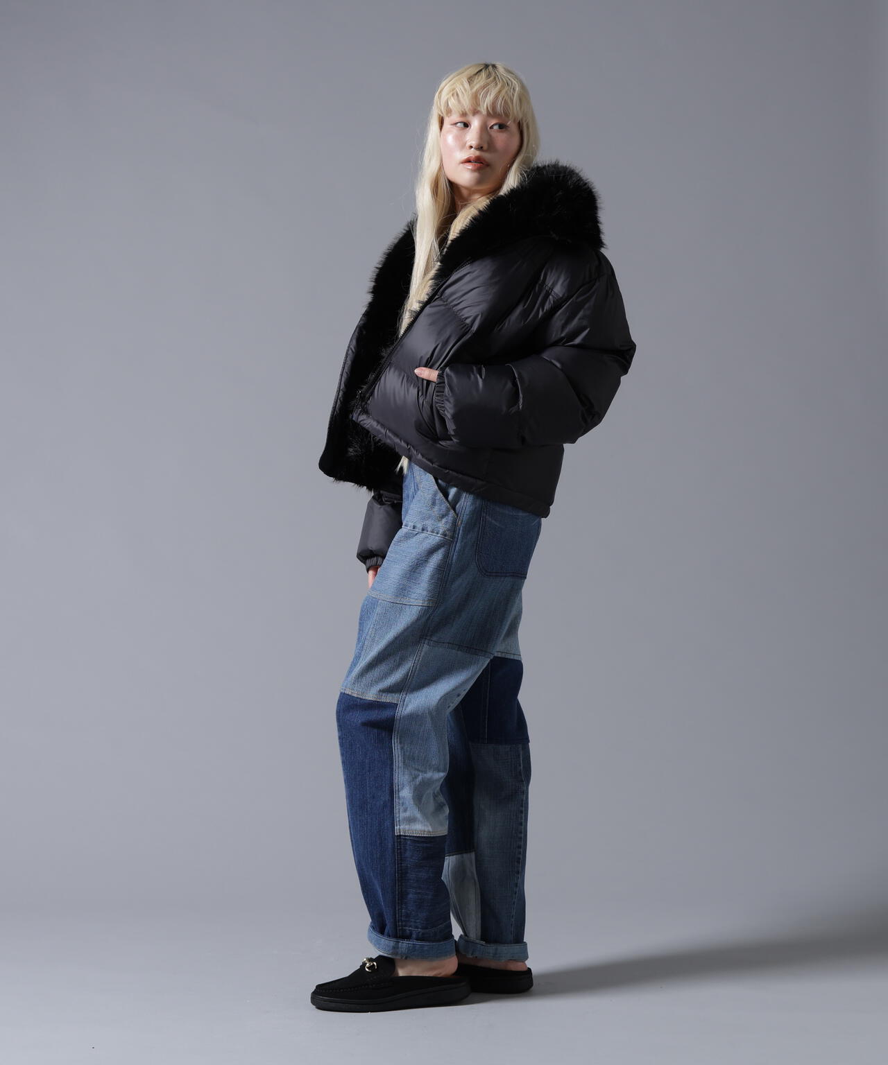 B omnivore/ビーオムニボー NYLON FUR STAND BLOUSON