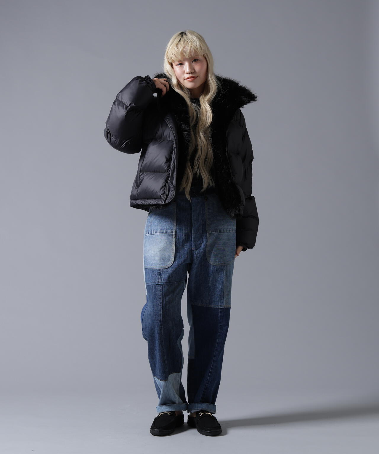 B omnivore/ビーオムニボー NYLON FUR STAND BLOUSON