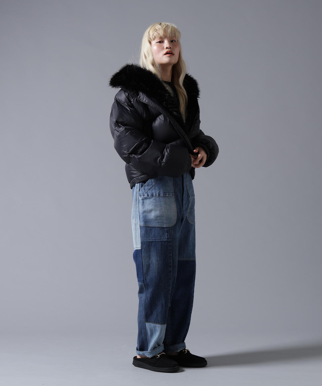 B omnivore/ビーオムニボー NYLON FUR STAND BLOUSON
