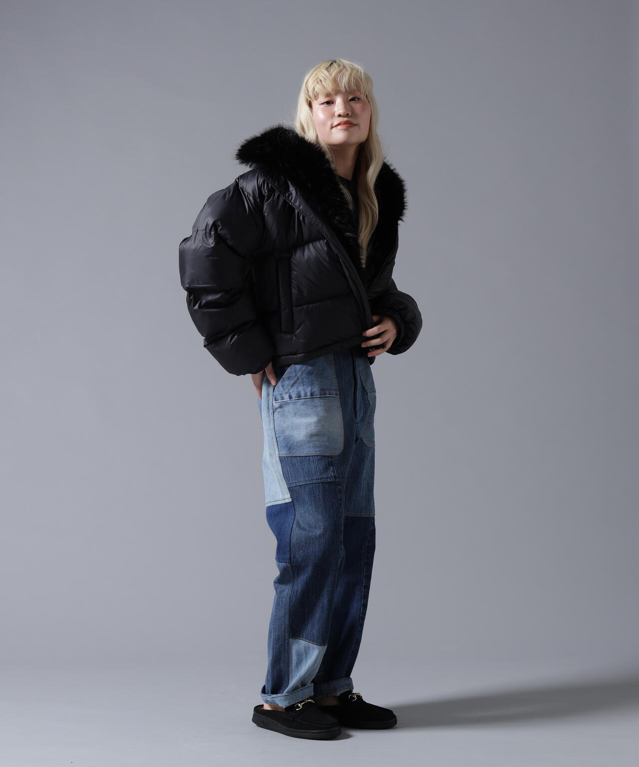 B omnivore/ビーオムニボー NYLON FUR STAND BLOUSON