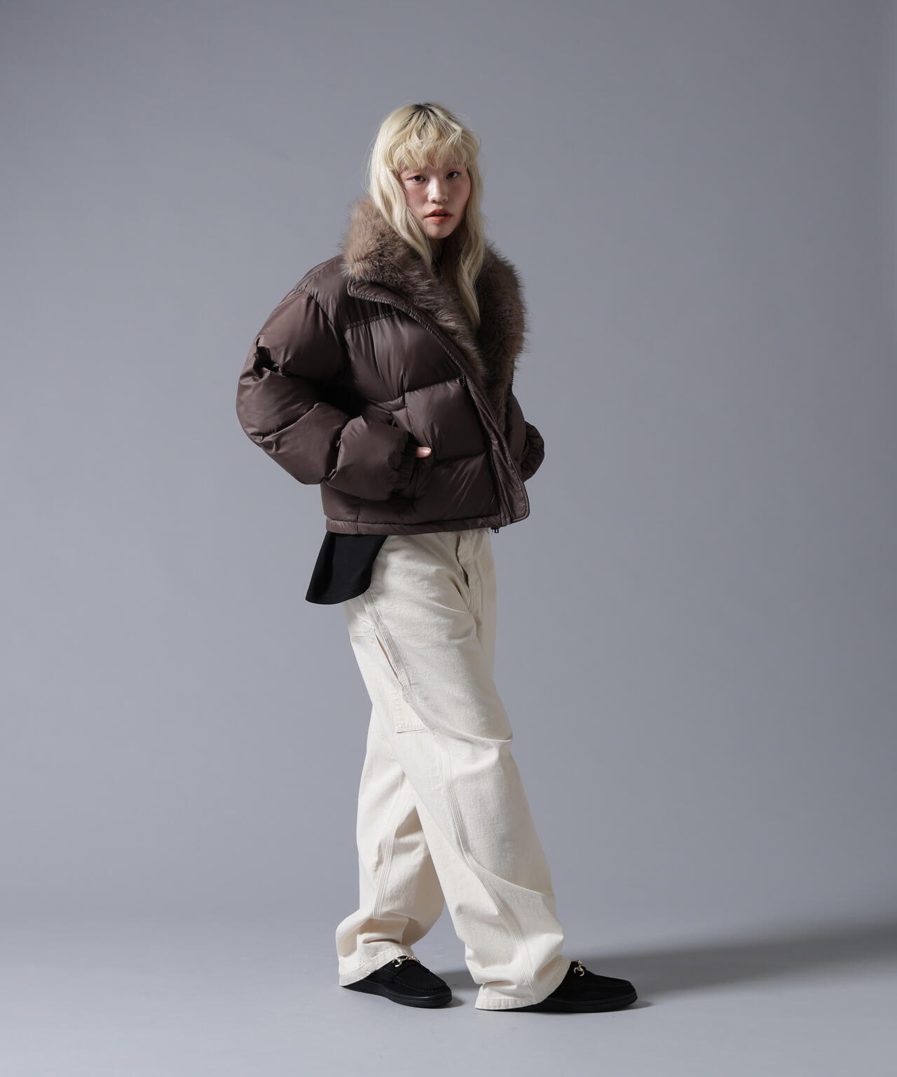 B omnivore/ビーオムニボー NYLON FUR STAND BLOUSON