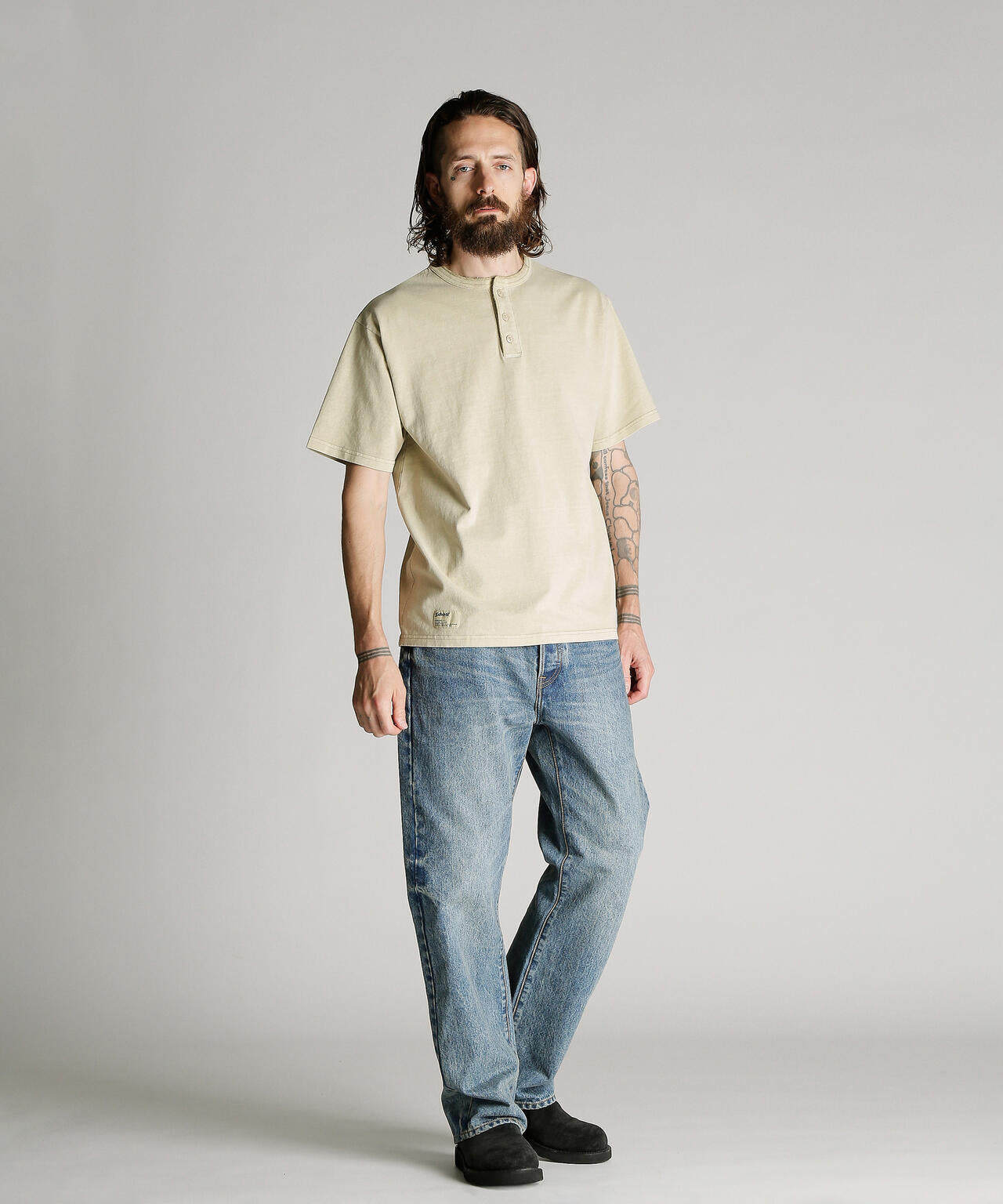 PIGMENT O/D SS HENLEY NECK T-SHIRT/ピグメント オーバーダイ ヘンリーネック Tシャツ