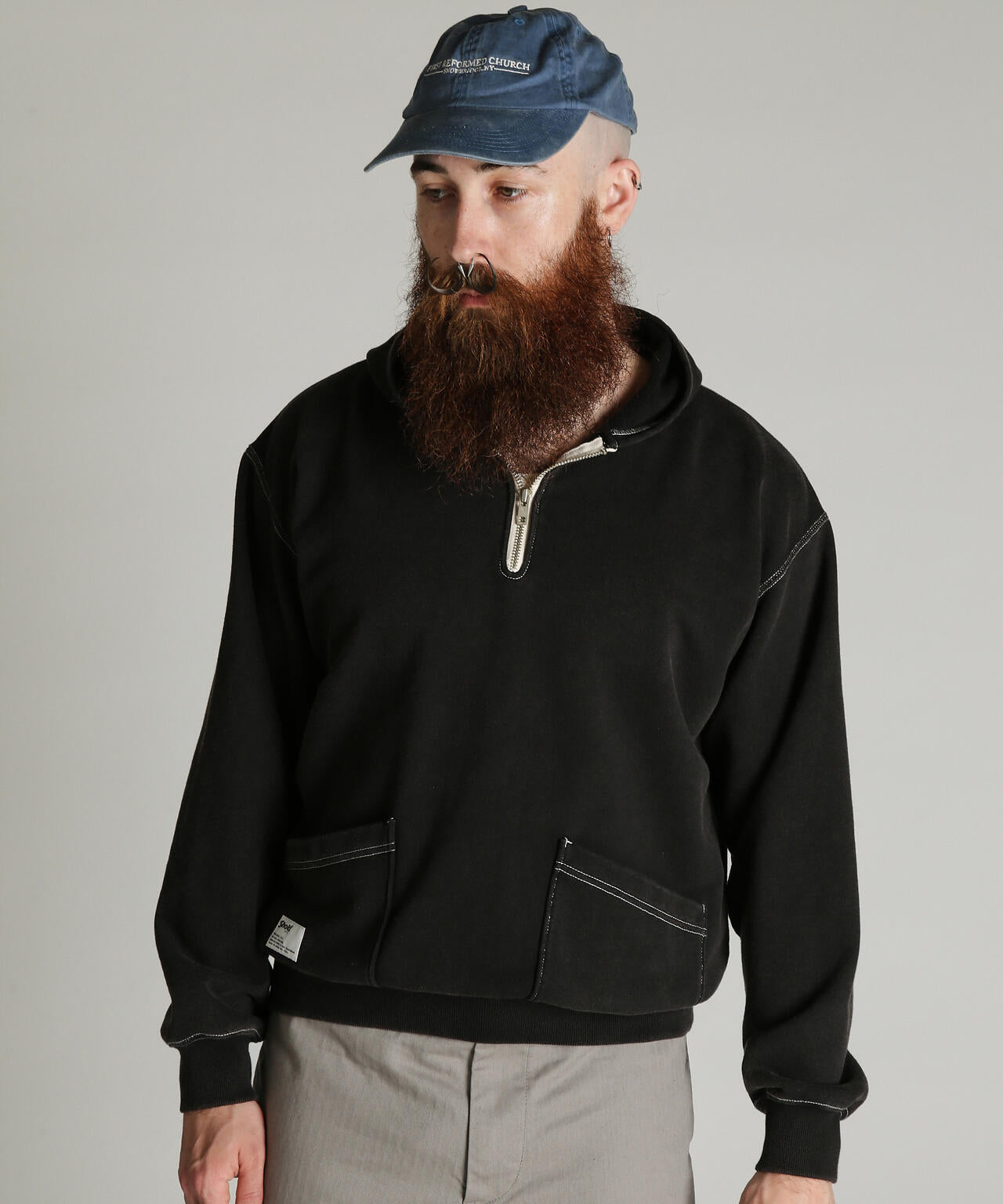 HALF ZIP HOODED SWEAT/ハーフジップ パーカー