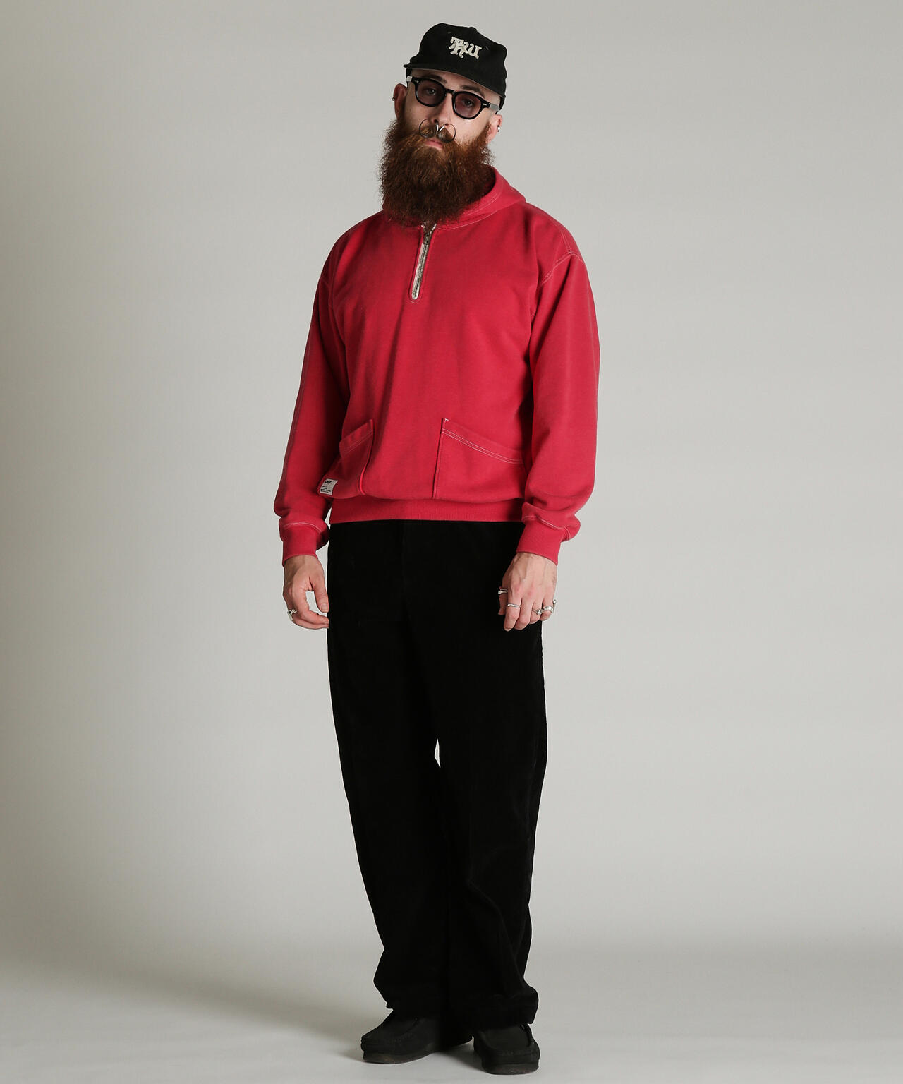 HALF ZIP HOODED SWEAT/ハーフジップ パーカー