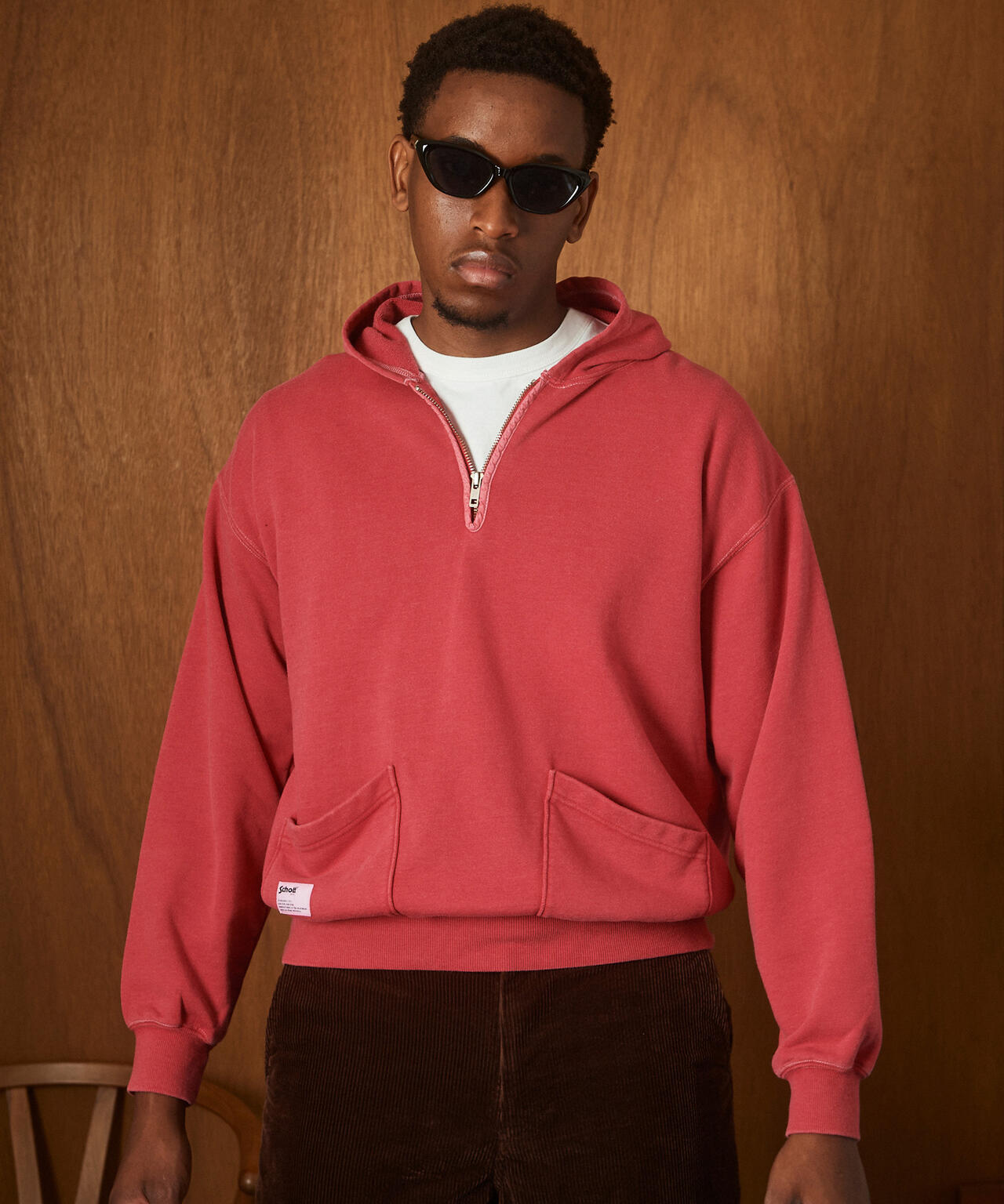 HALF ZIP HOODED SWEAT/ハーフジップ パーカー