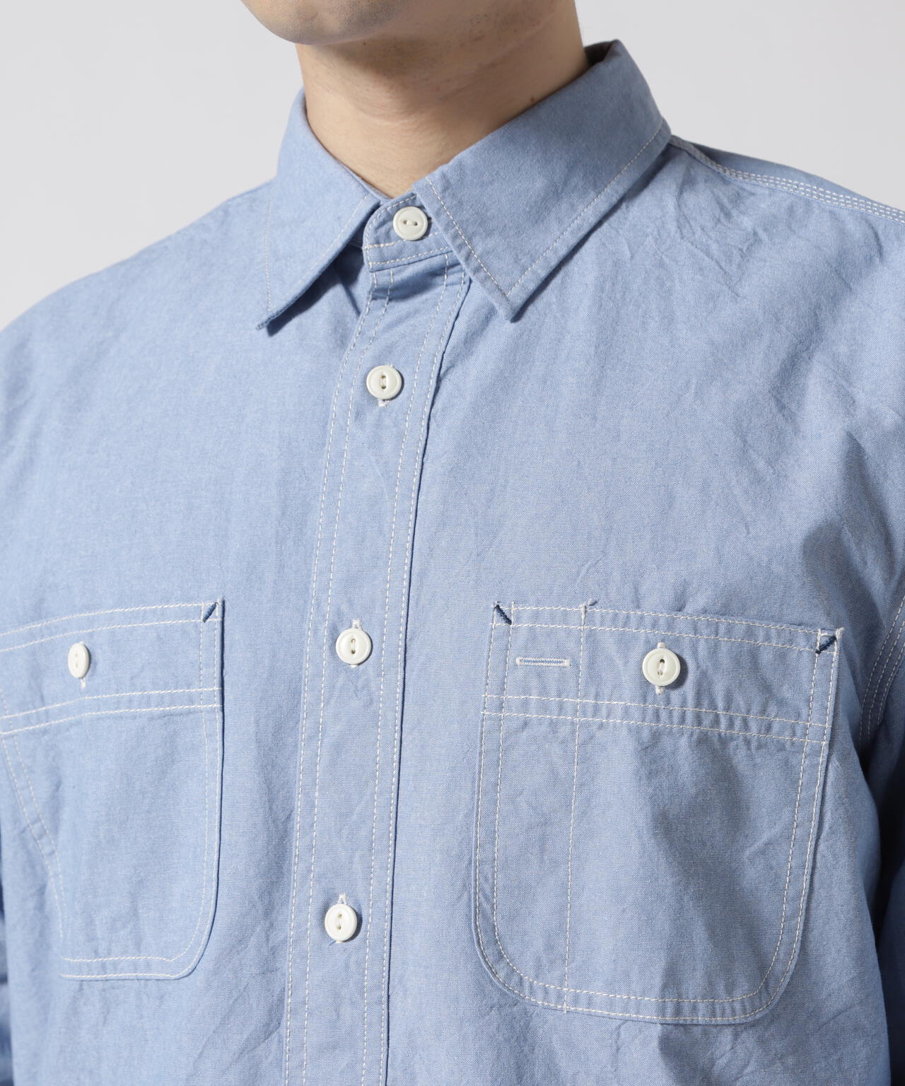 《DAILY/デイリー》BASIC CHAMBRAY LONG SLEEVE SHIRT / 長袖 ベーシック シャンブレー シャツ /