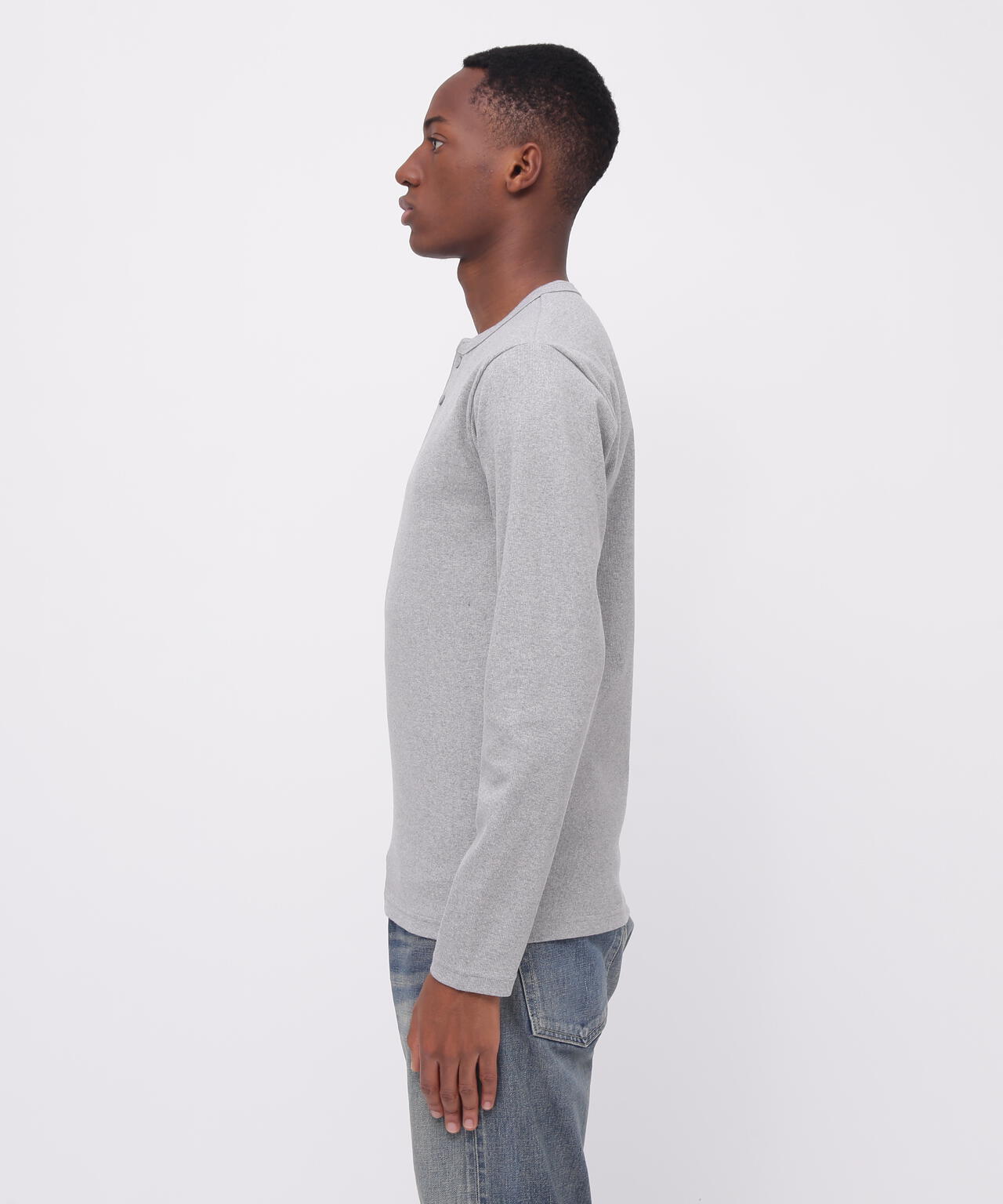 《DAILY/デイリー》RIB L/S HENLEY NECK T-SHIRT