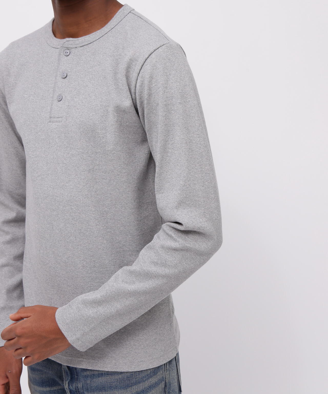 《DAILY/デイリー》RIB L/S HENLEY NECK T-SHIRT