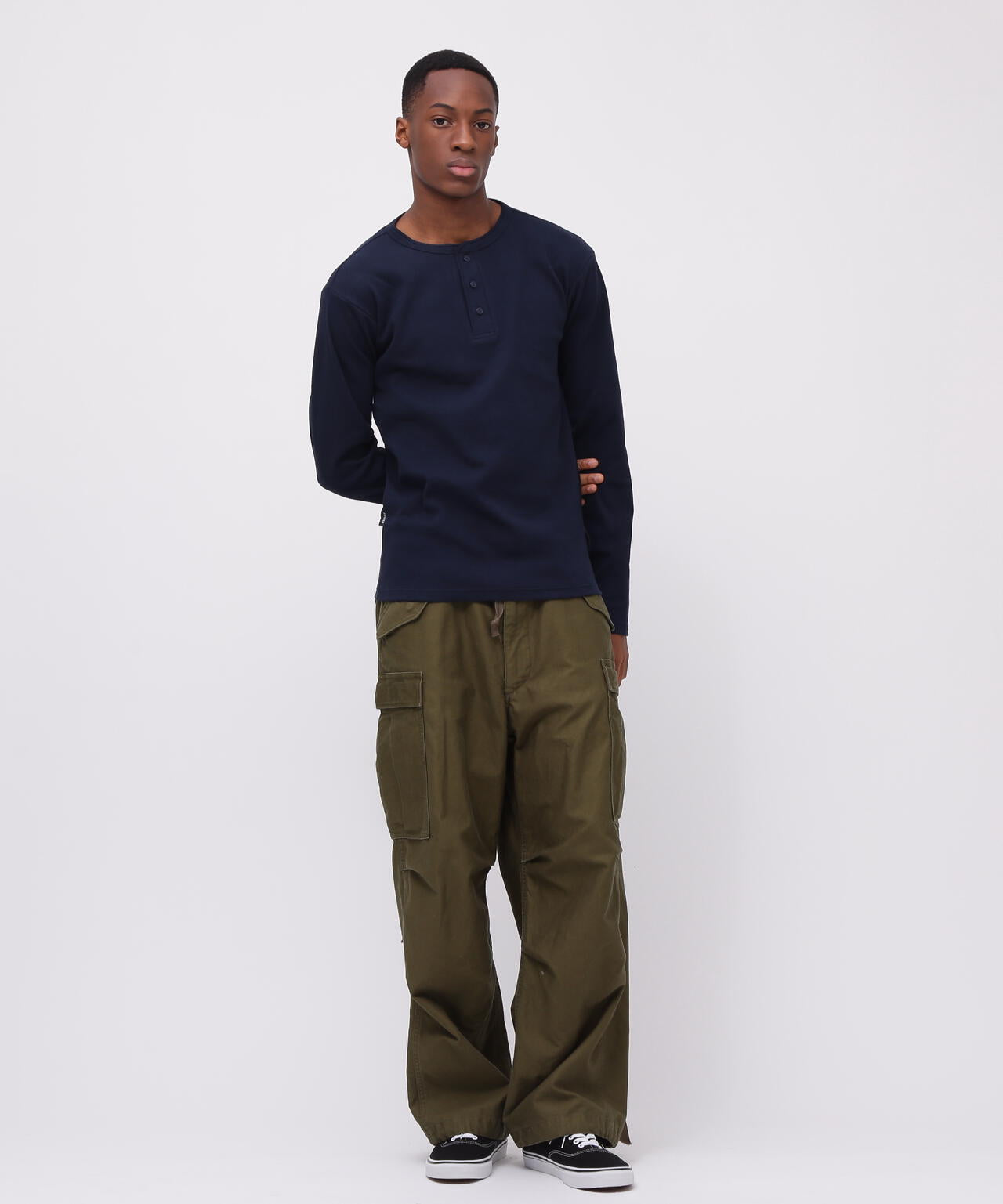 《DAILY/デイリー》RIB L/S HENLEY NECK T-SHIRT