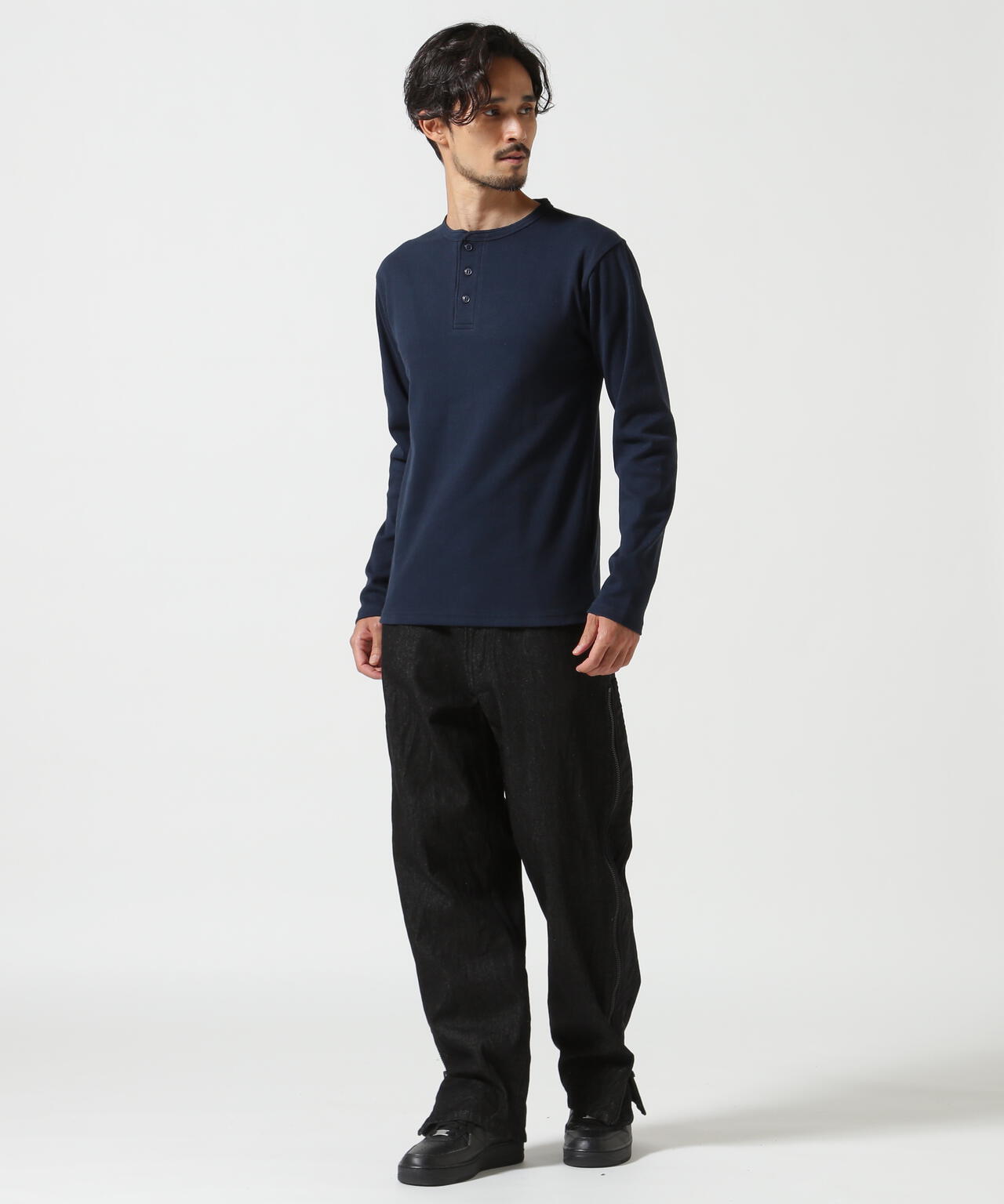 《DAILY/デイリー》RIB L/S HENLEY NECK T-SHIRT