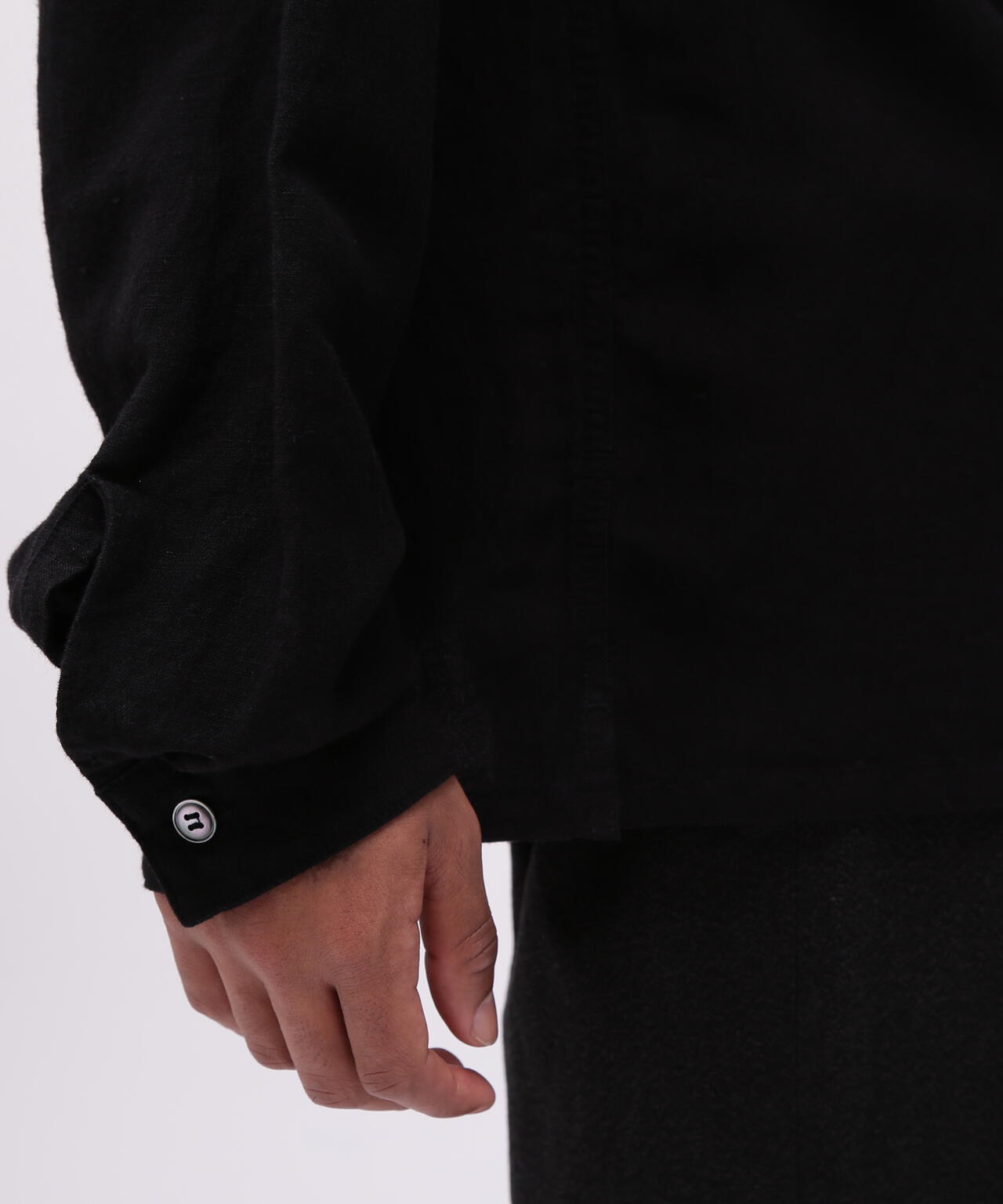 《TFQP by HANDROOM》OPEN COLLAR LONGSLEEVE WORK SHIRT FLAT BLACK / 長袖シャツ