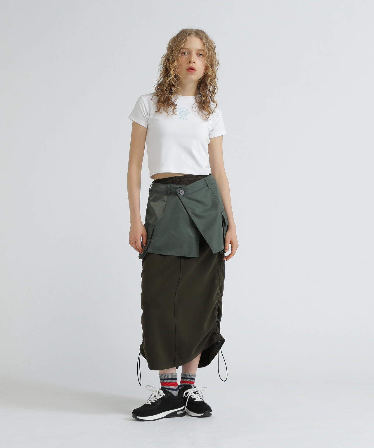 NYLON×DOUBLE KNIT LAYERED SKIRT/ナイロン×ダブルニットレイヤードスカート