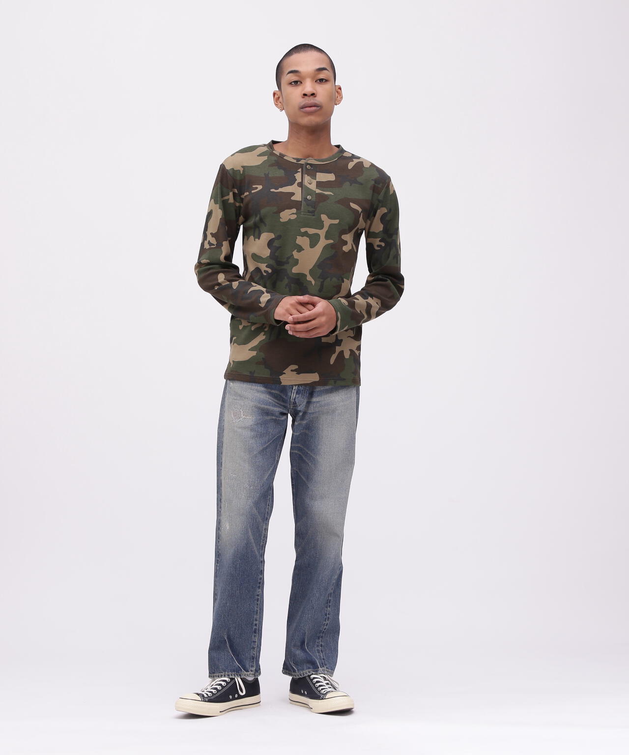 《DAILY/デイリー》RIB LONG SLEEVE HENLEY NECK T-SHIRT ”CAMOUFLAGE”