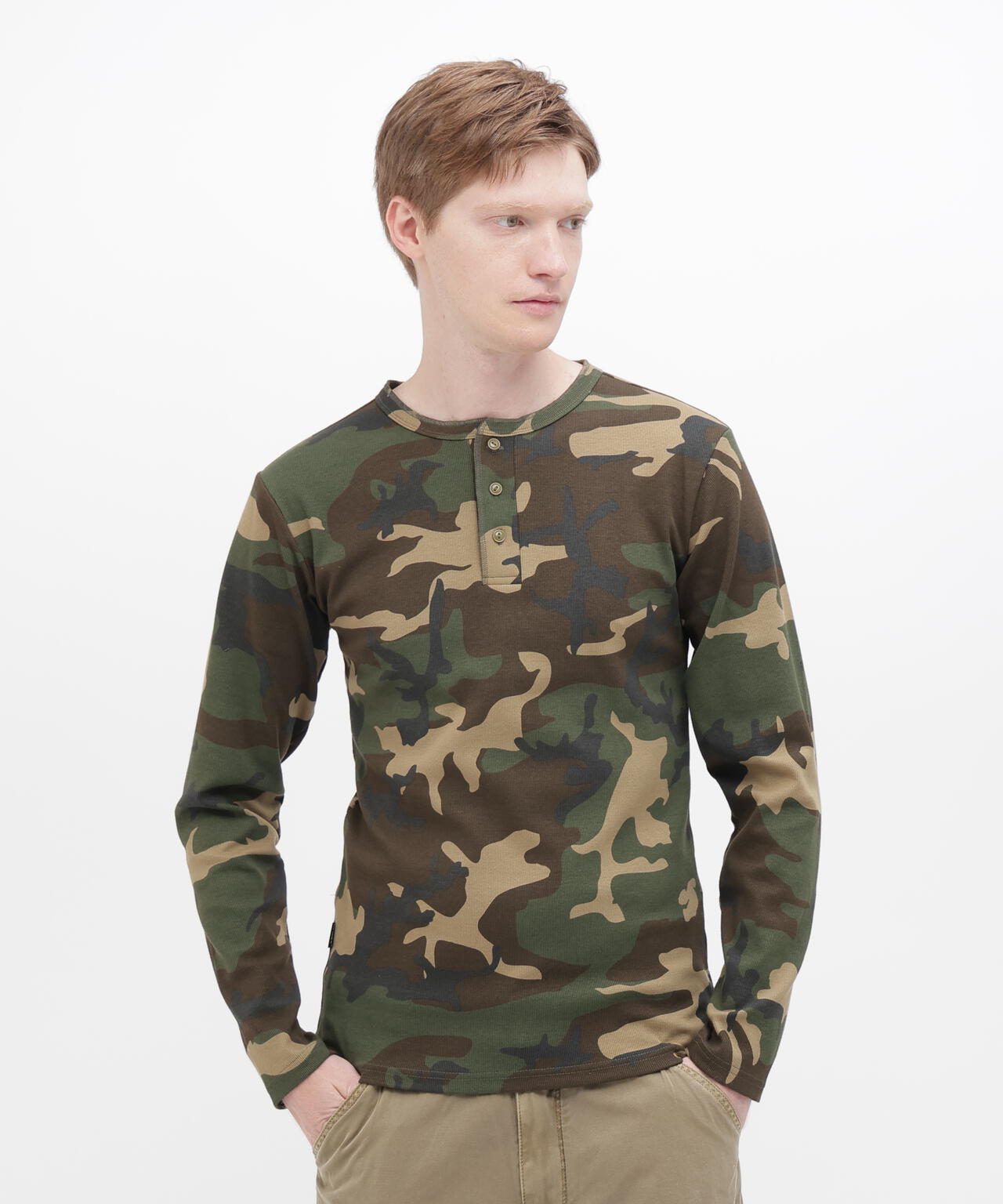 《DAILY/デイリー》RIB LONG SLEEVE HENLEY NECK T-SHIRT ”CAMOUFLAGE”