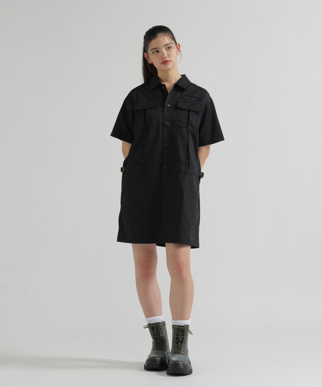 SHORT-SLEEVE MILITARY MINI SHIRT DRESS