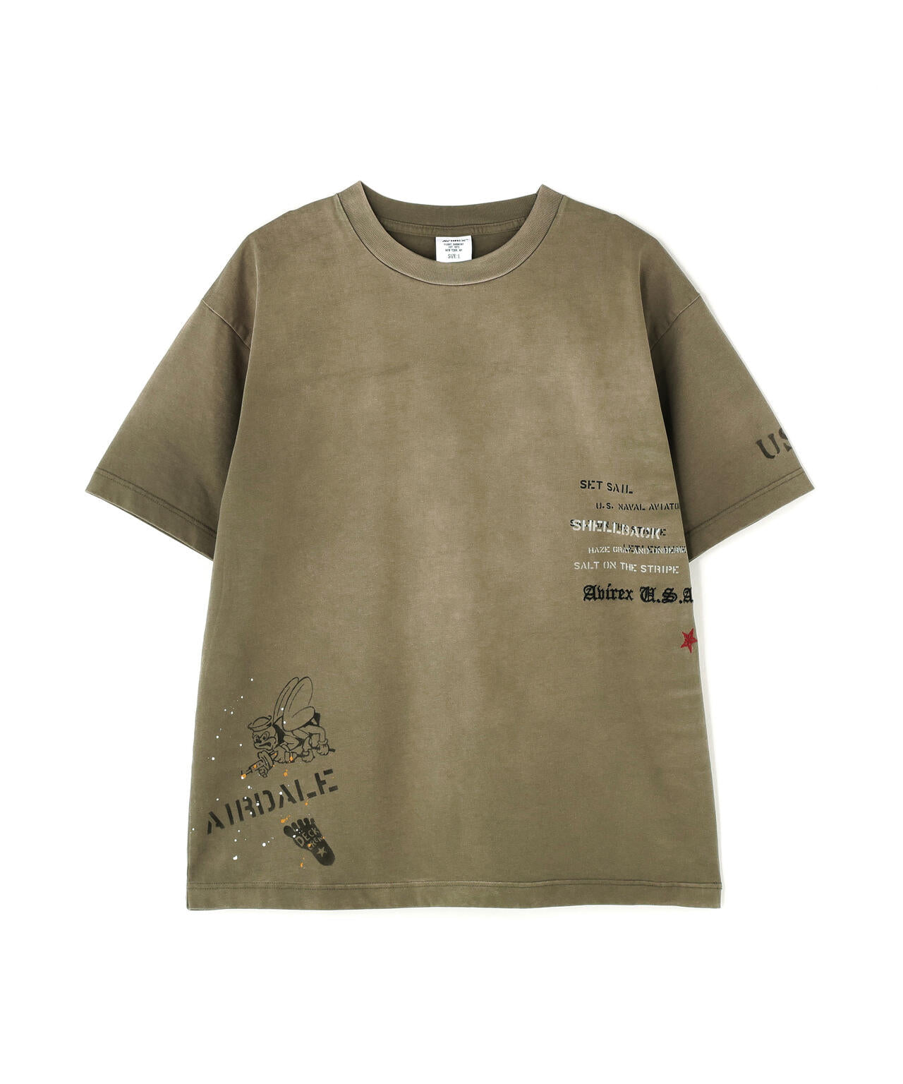 AGED-LOOK S/S NAVY STENCIL T-SHIRT