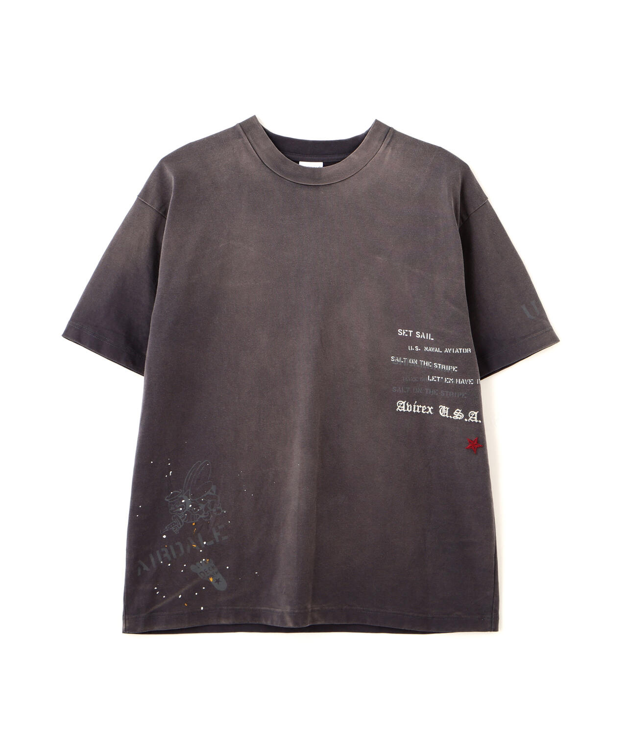 AGED-LOOK S/S NAVY STENCIL T-SHIRT
