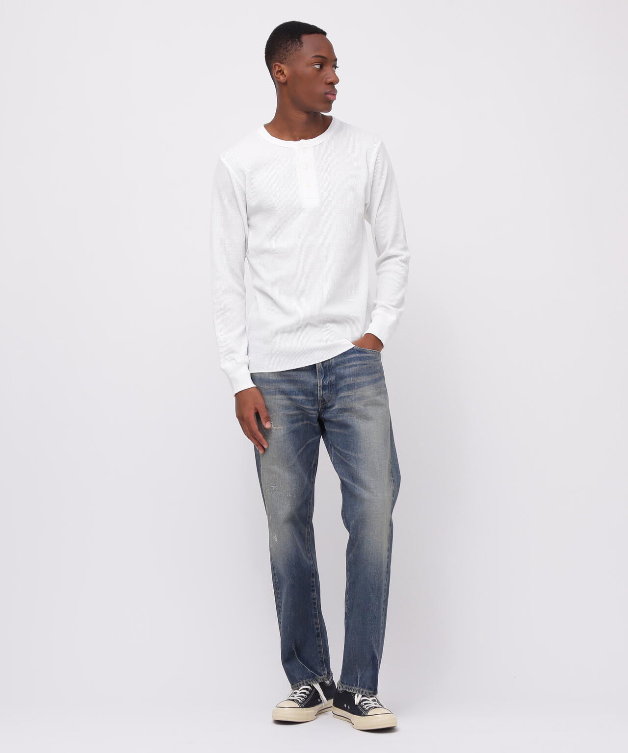 《DAILY/デイリー》L/S THERMAL HENLEY NECK T-SHIRT